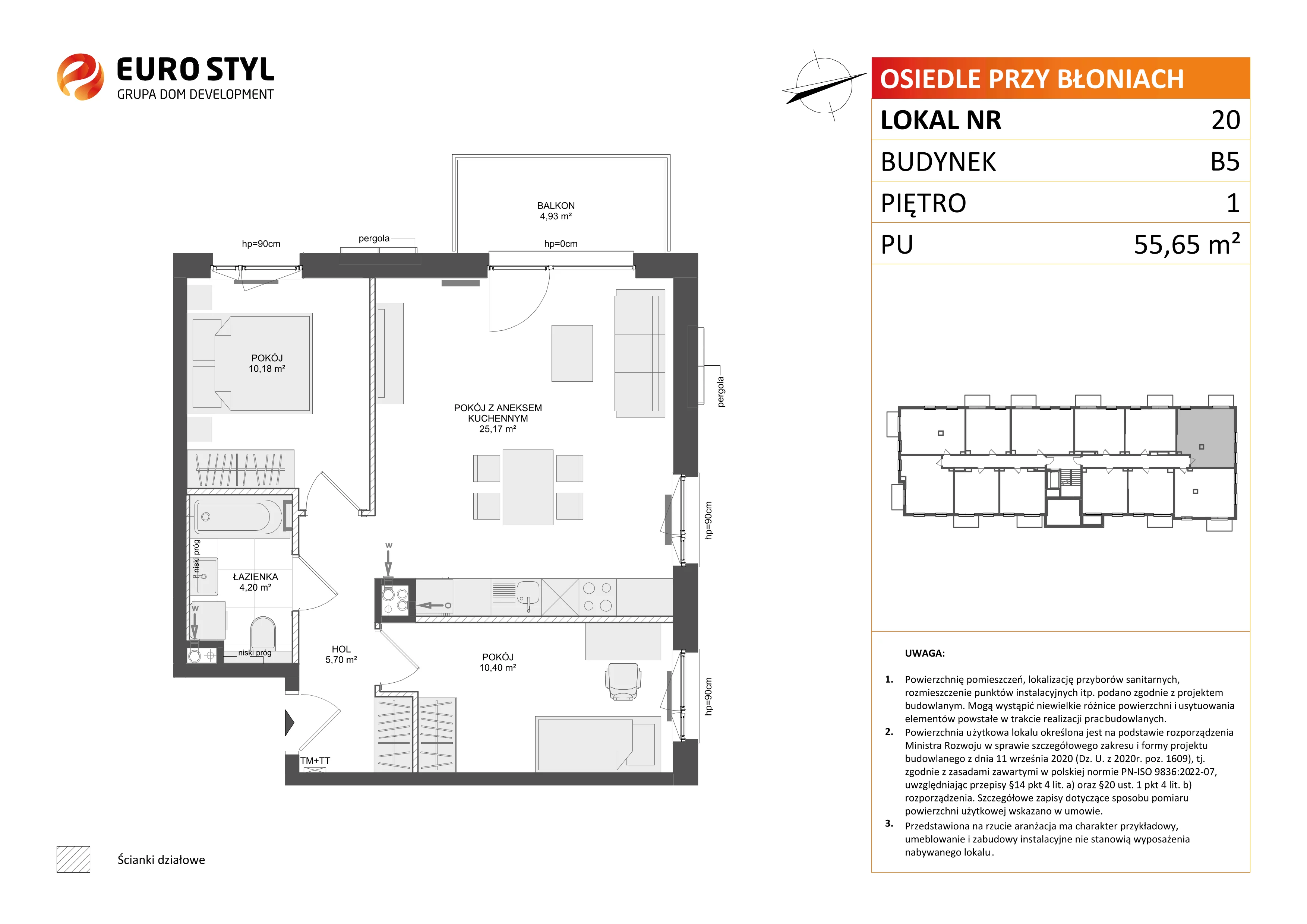 3 pokoje, mieszkanie 55,65 m², piętro 1, oferta nr B5/20, Osiedle przy Błoniach 3 - etap IV, Rumia, Janowo, ul. Błoń Janowskich 