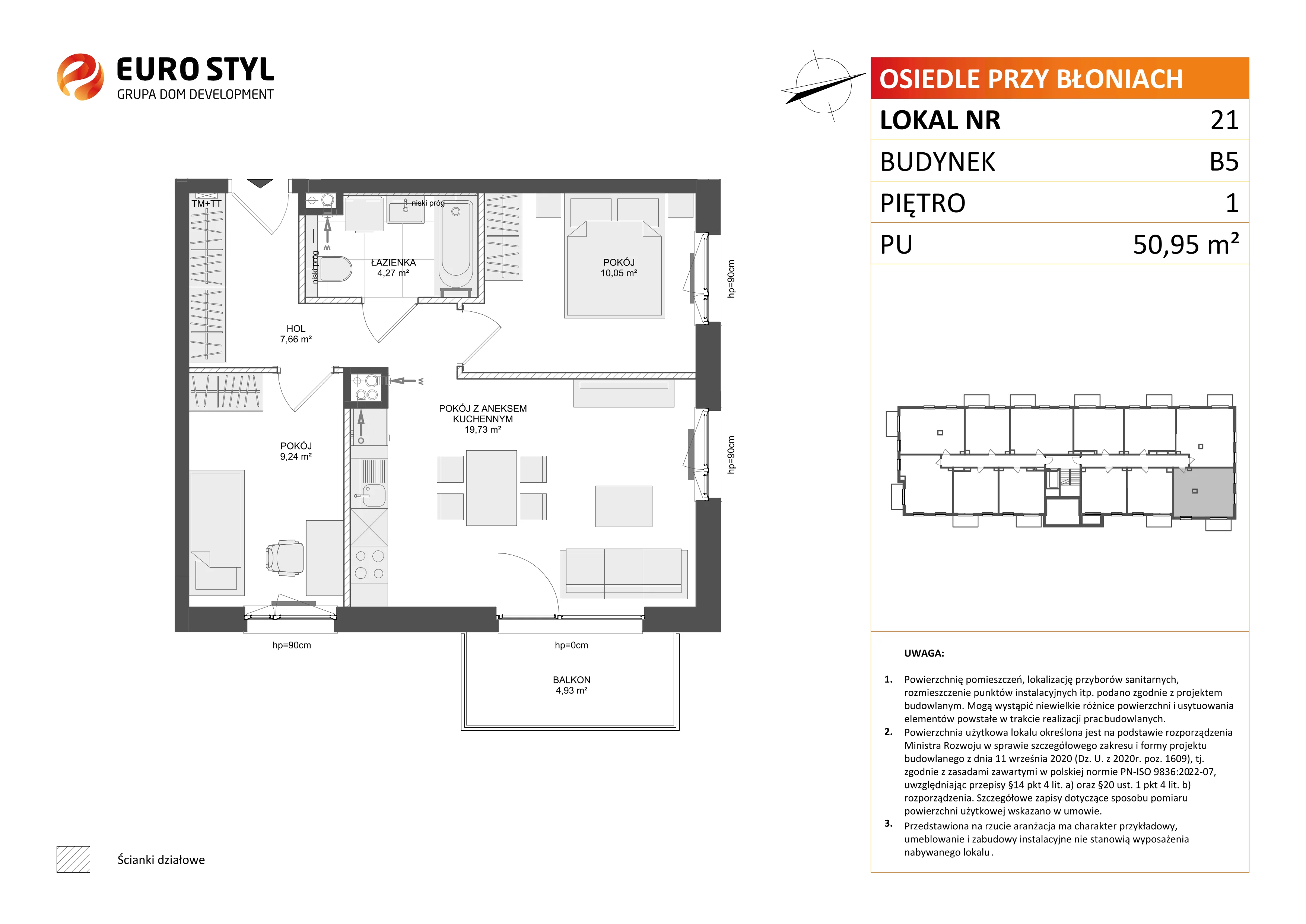 3 pokoje, mieszkanie 50,95 m², piętro 1, oferta nr B5/21, Osiedle przy Błoniach 3 - etap IV, Rumia, Janowo, ul. Błoń Janowskich 