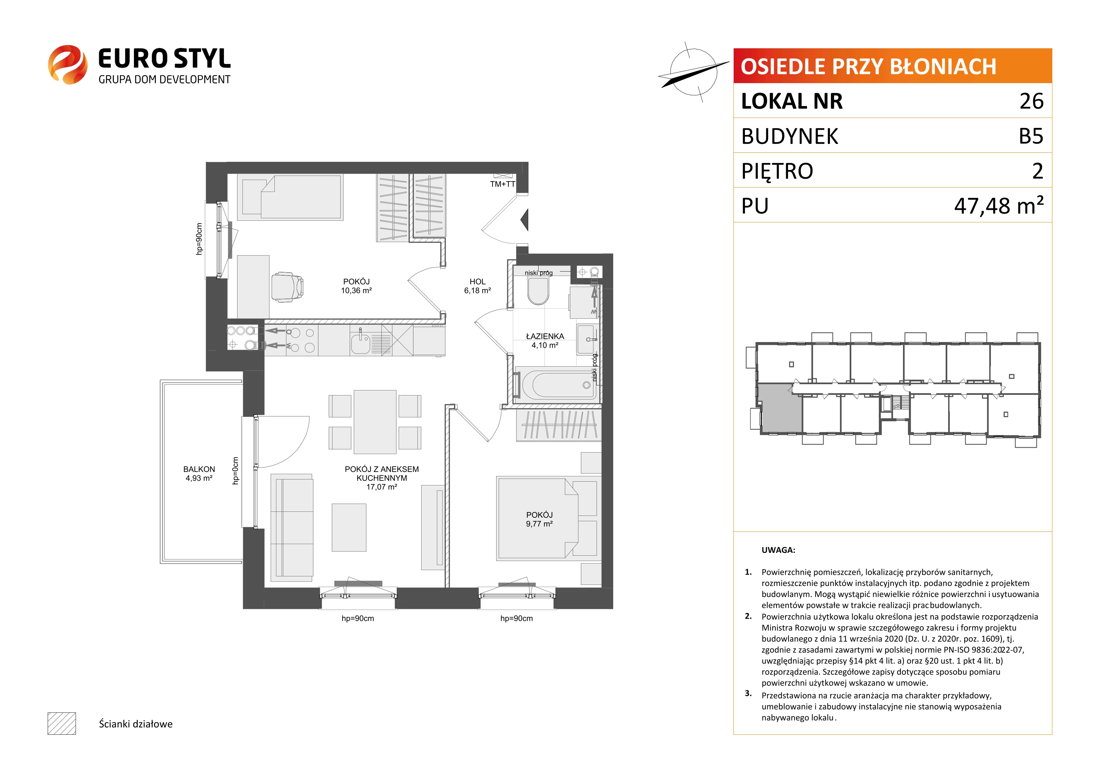 3 pokoje, mieszkanie 47,48 m², piętro 2, oferta nr B5/26, Osiedle przy Błoniach 3 - etap IV, Rumia, Janowo, ul. Błoń Janowskich 
