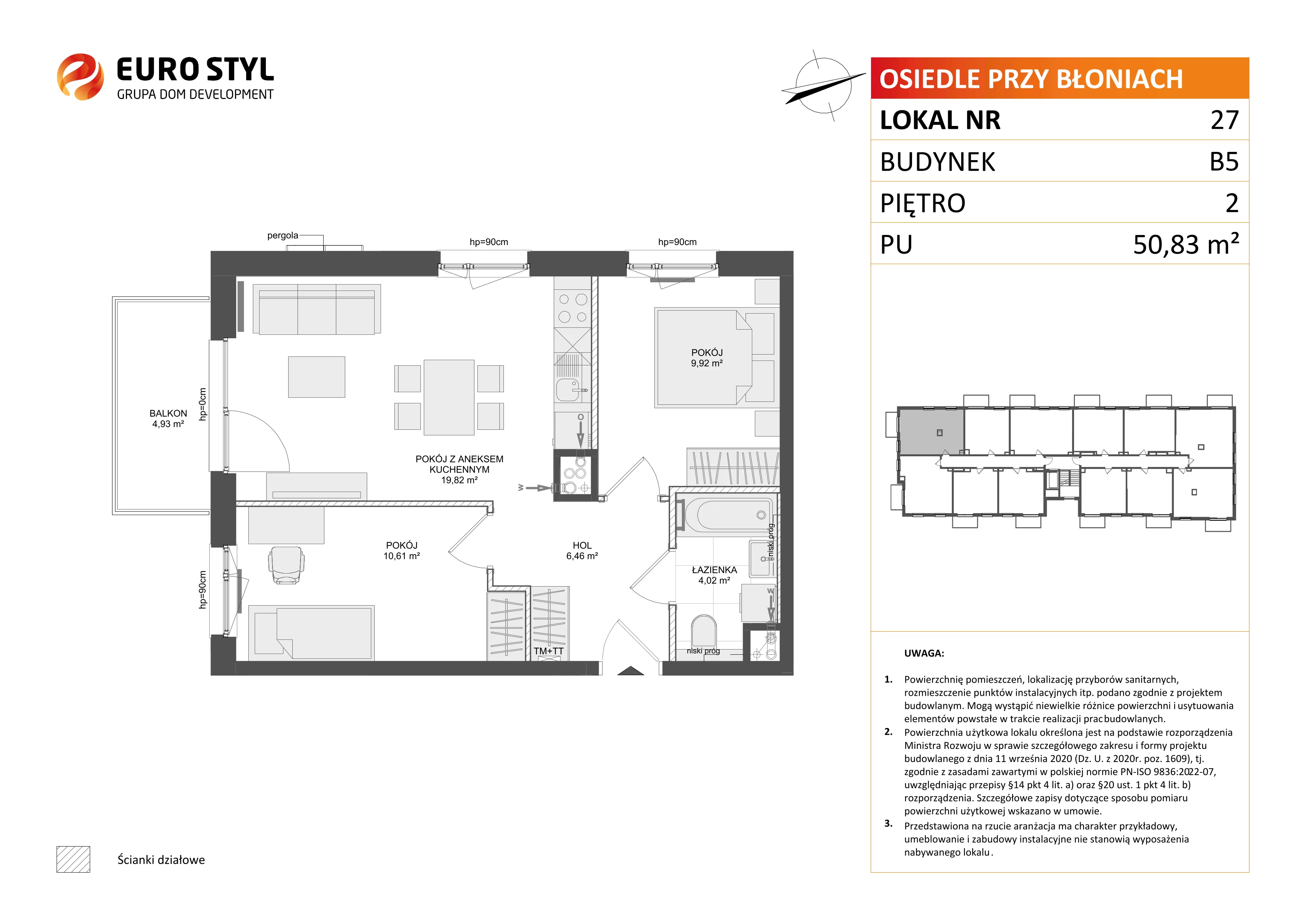 3 pokoje, mieszkanie 50,83 m², piętro 2, oferta nr B5/27, Osiedle przy Błoniach 3 - etap IV, Rumia, Janowo, ul. Błoń Janowskich 