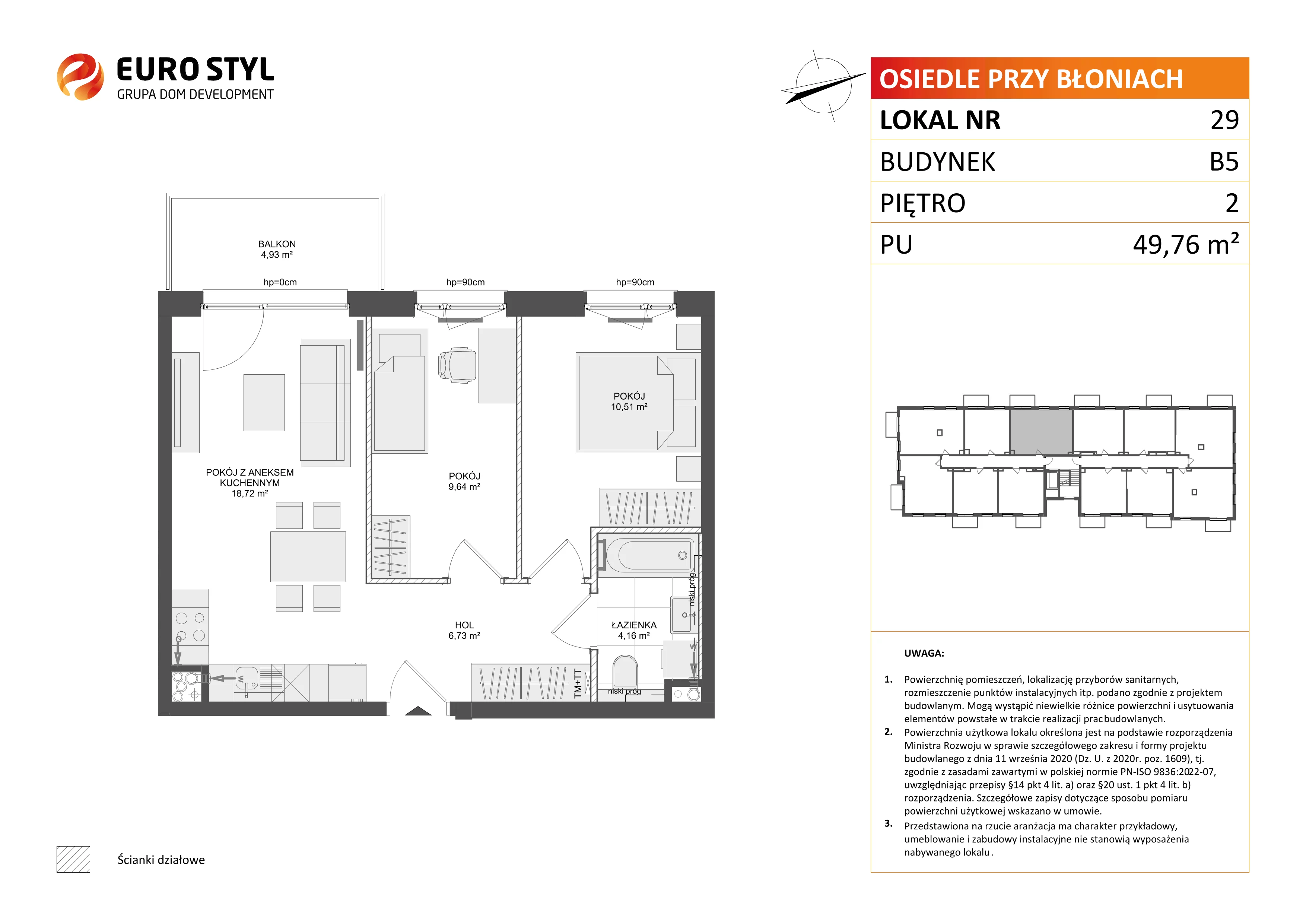 3 pokoje, mieszkanie 49,76 m², piętro 2, oferta nr B5/29, Osiedle przy Błoniach 3 - etap IV, Rumia, Janowo, ul. Błoń Janowskich 