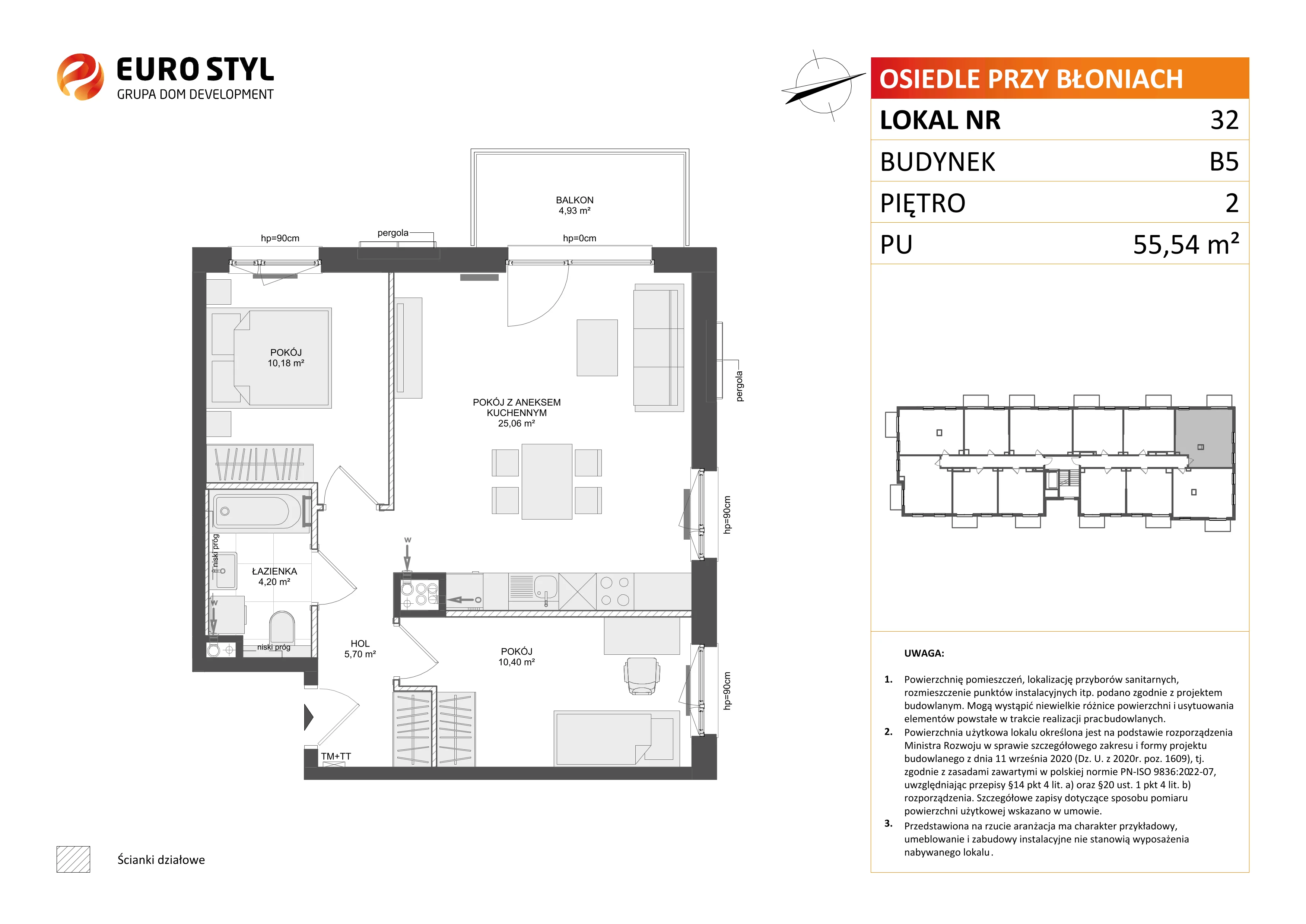 3 pokoje, mieszkanie 55,54 m², piętro 2, oferta nr B5/32, Osiedle przy Błoniach 3 - etap IV, Rumia, Janowo, ul. Błoń Janowskich 