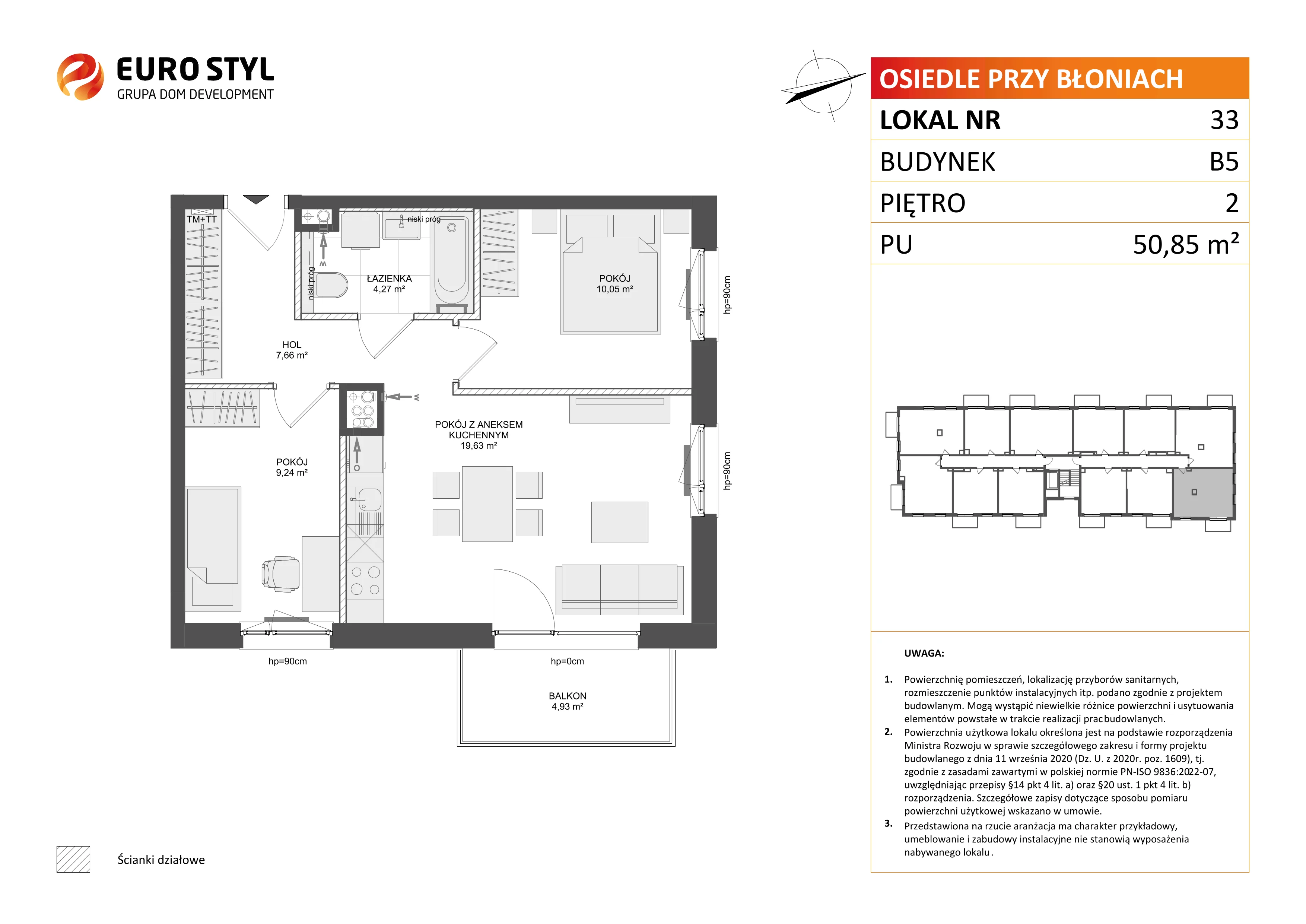 3 pokoje, mieszkanie 50,85 m², piętro 2, oferta nr B5/33, Osiedle przy Błoniach 3 - etap IV, Rumia, Janowo, ul. Błoń Janowskich 