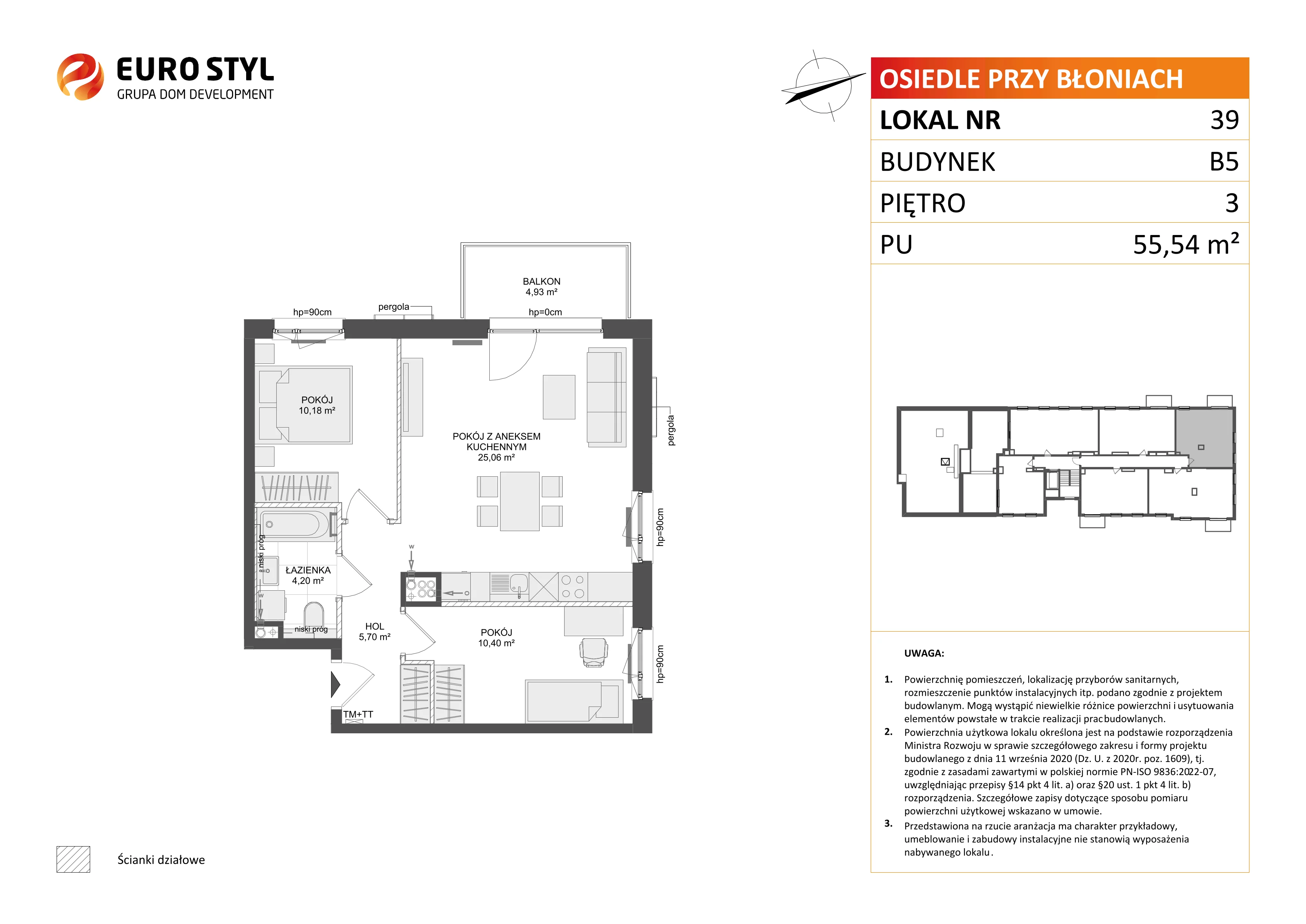 3 pokoje, mieszkanie 55,54 m², piętro 3, oferta nr B5/39, Osiedle przy Błoniach 3 - etap IV, Rumia, Janowo, ul. Błoń Janowskich 