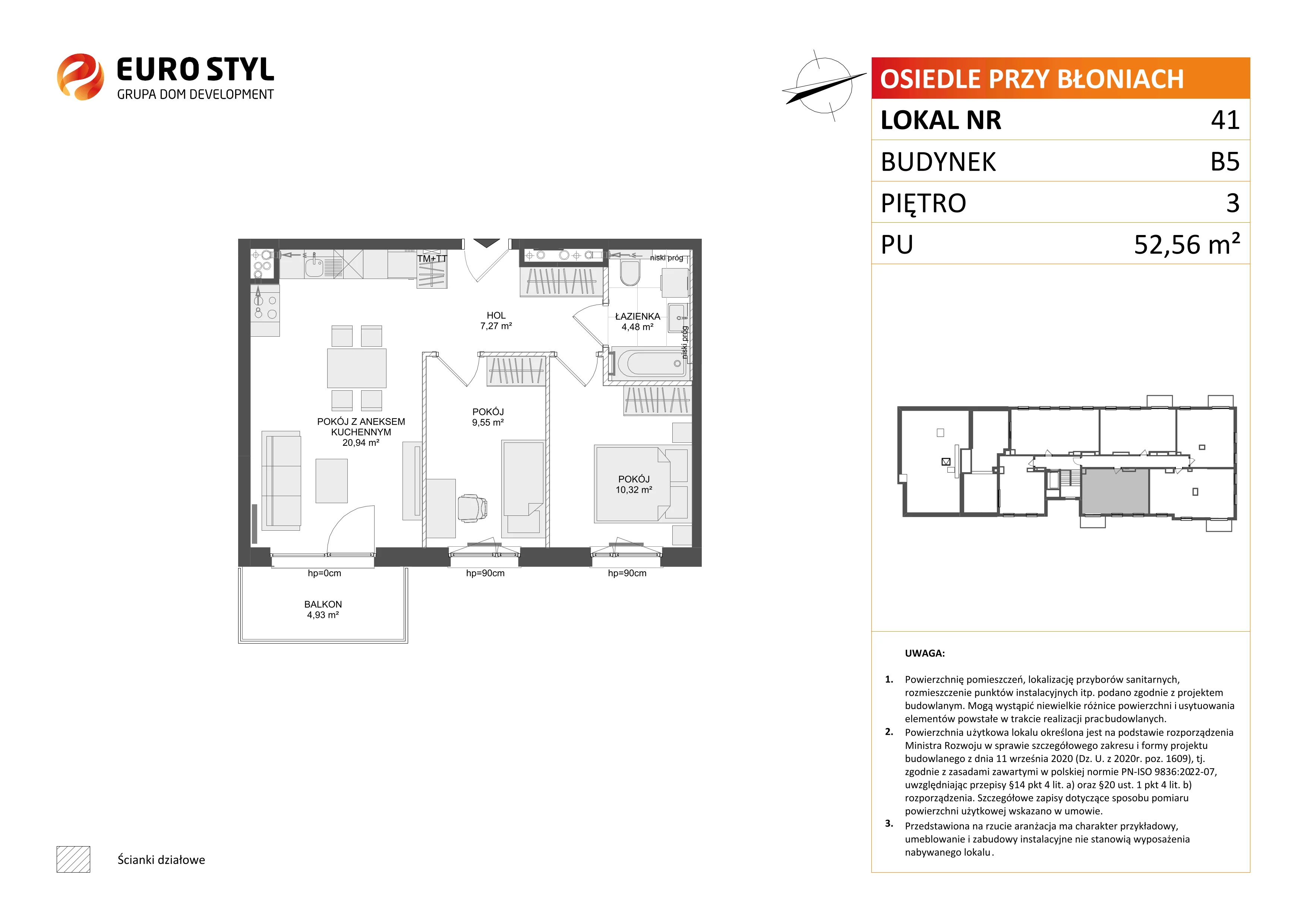 3 pokoje, mieszkanie 52,56 m², piętro 3, oferta nr B5/41, Osiedle przy Błoniach 3 - etap IV, Rumia, Janowo, ul. Błoń Janowskich 