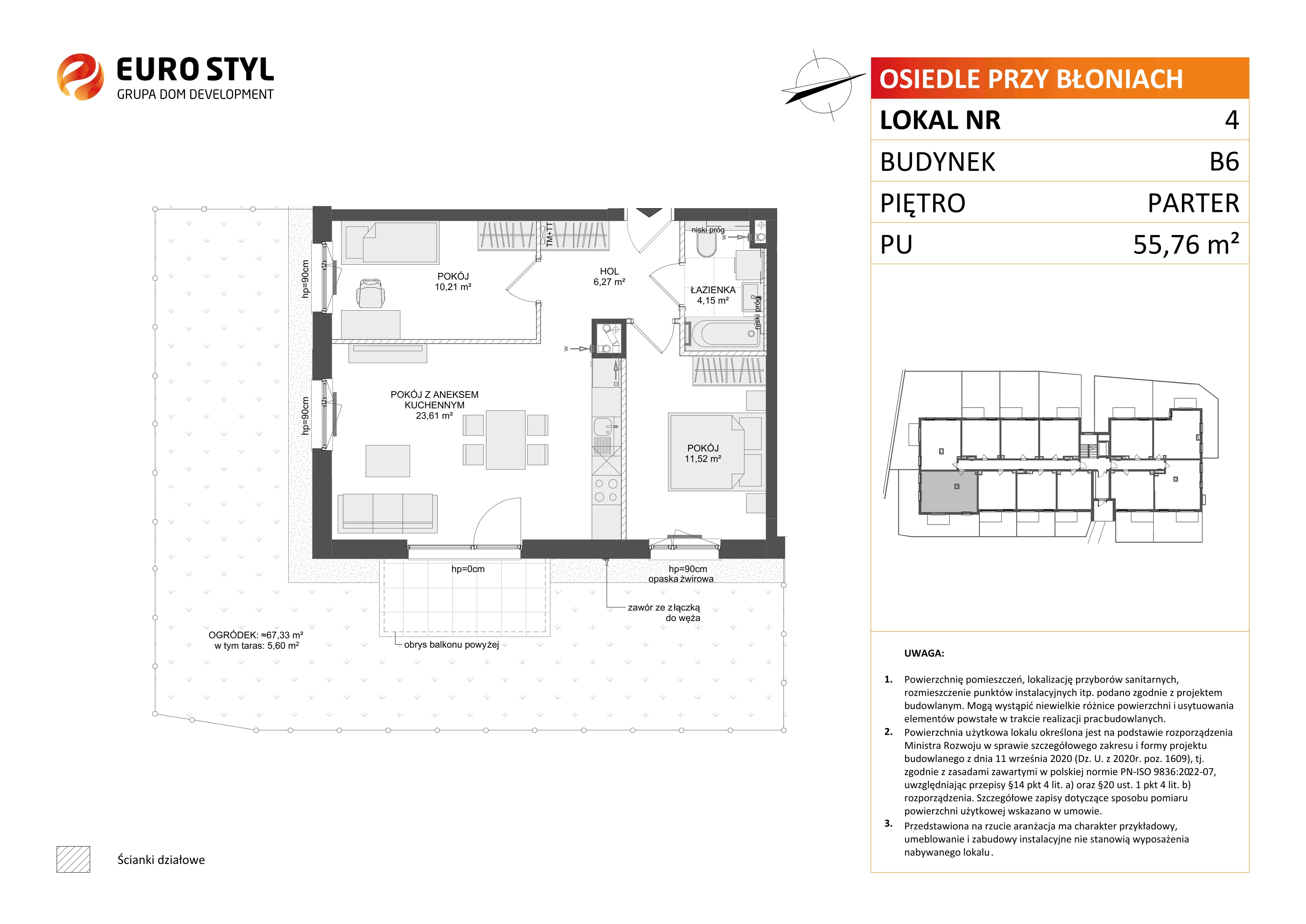 3 pokoje, mieszkanie 55,76 m², parter, oferta nr B6/4, Osiedle przy Błoniach 3 - etap IV, Rumia, Janowo, ul. Błoń Janowskich 