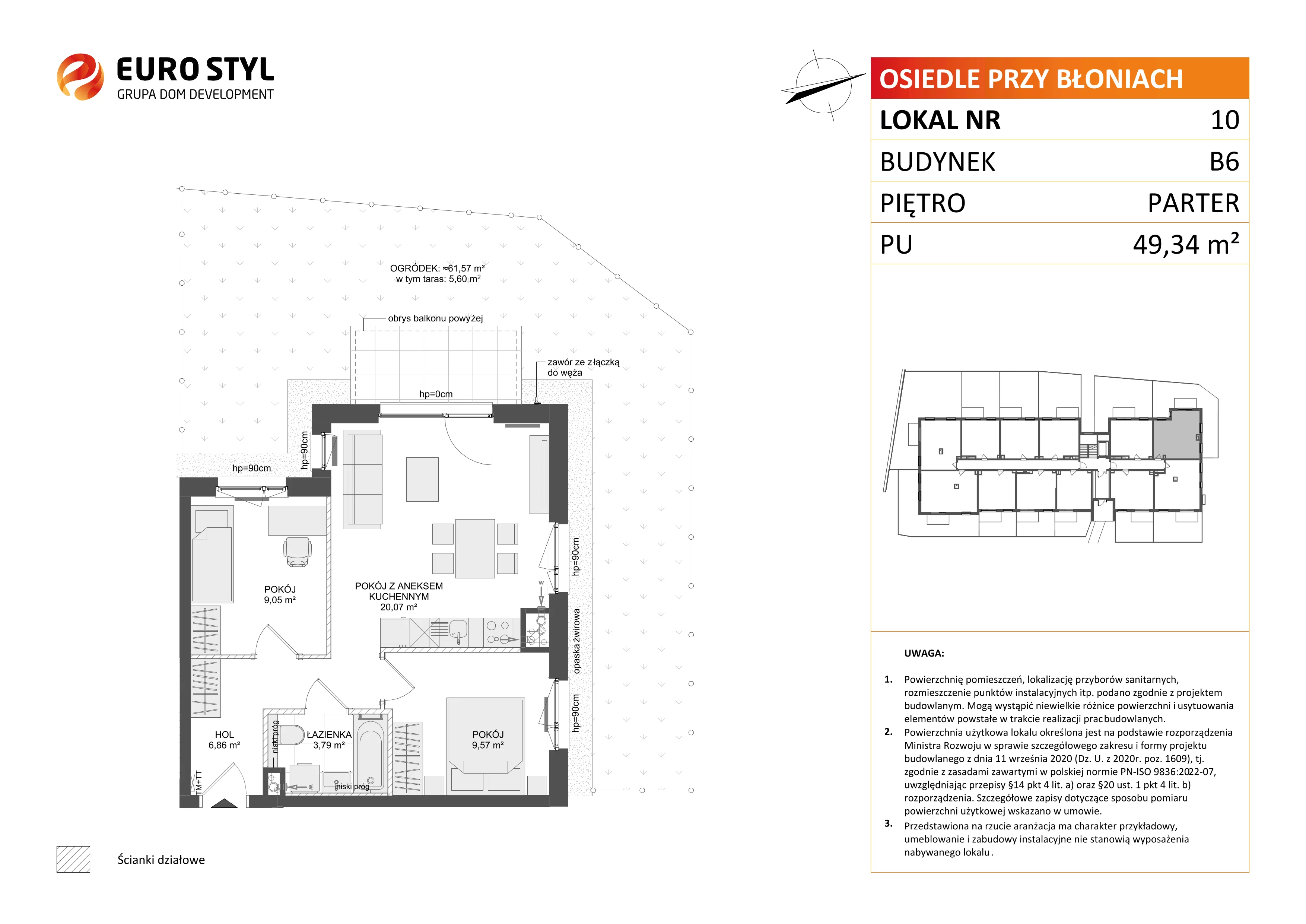 3 pokoje, mieszkanie 49,34 m², parter, oferta nr B6/10, Osiedle przy Błoniach 3 - etap IV, Rumia, Janowo, ul. Błoń Janowskich 