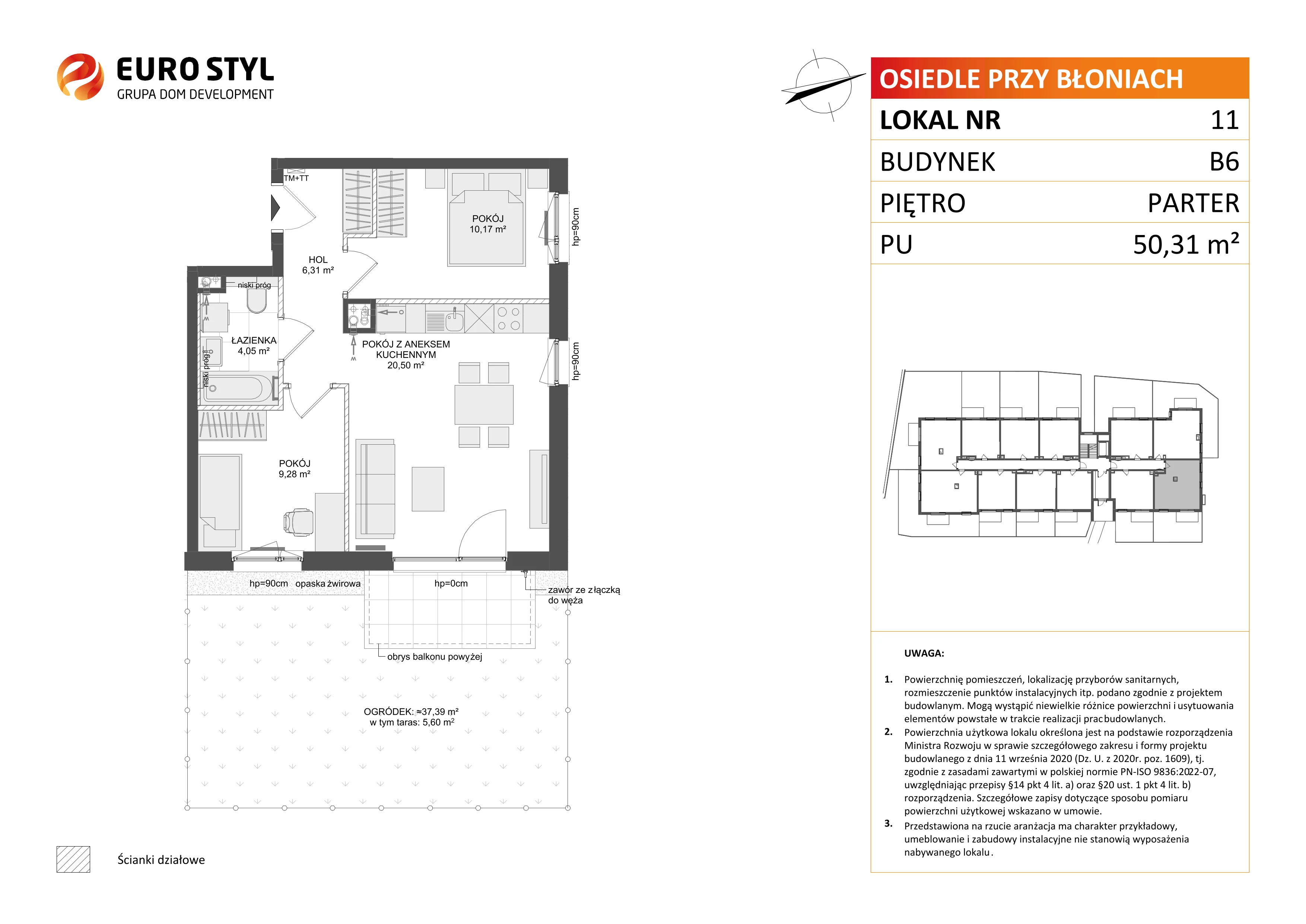 3 pokoje, mieszkanie 50,31 m², parter, oferta nr B6/11, Osiedle przy Błoniach 3 - etap IV, Rumia, Janowo, ul. Błoń Janowskich 