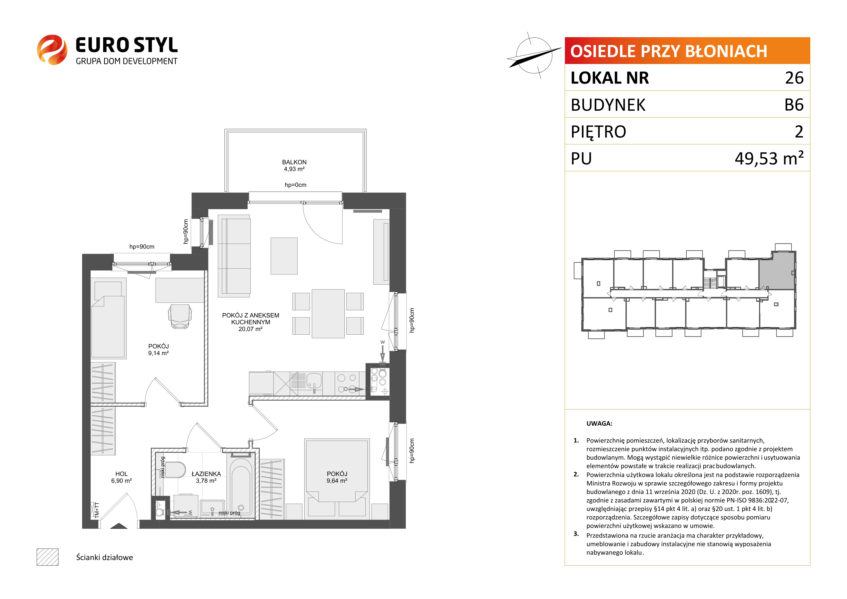 3 pokoje, mieszkanie 49,53 m², piętro 2, oferta nr B6/26, Osiedle przy Błoniach 3 - etap IV, Rumia, Janowo, ul. Błoń Janowskich 