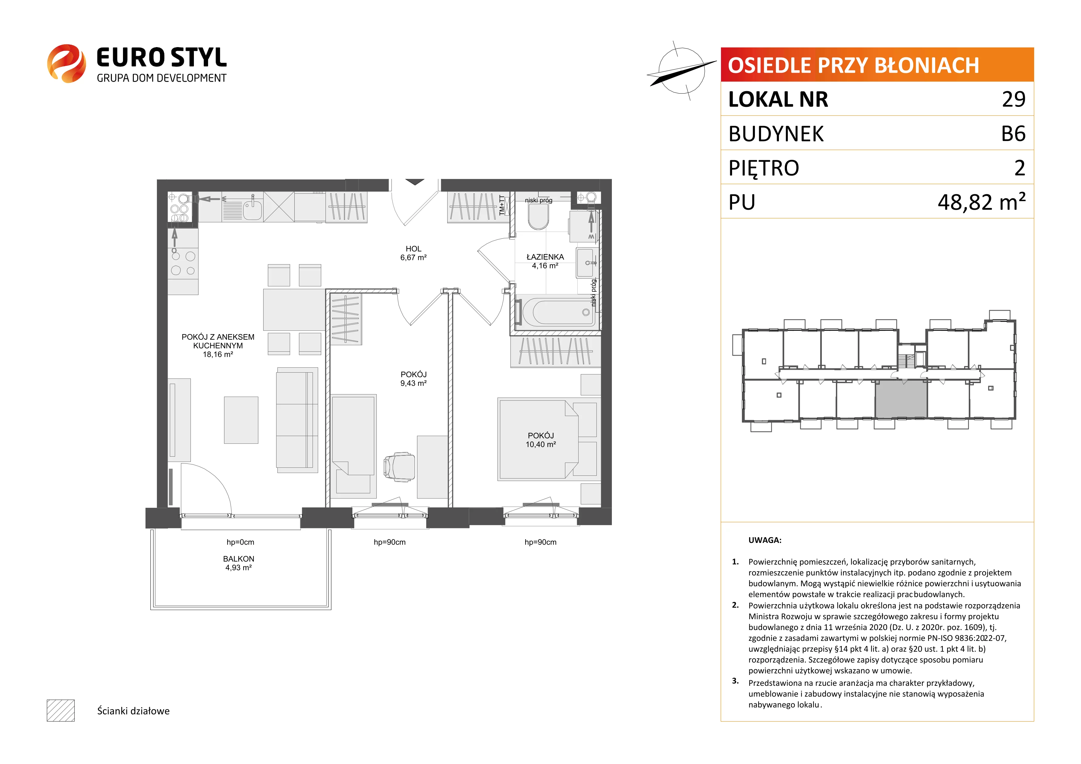3 pokoje, mieszkanie 48,82 m², piętro 2, oferta nr B6/29, Osiedle przy Błoniach 3 - etap IV, Rumia, Janowo, ul. Błoń Janowskich 