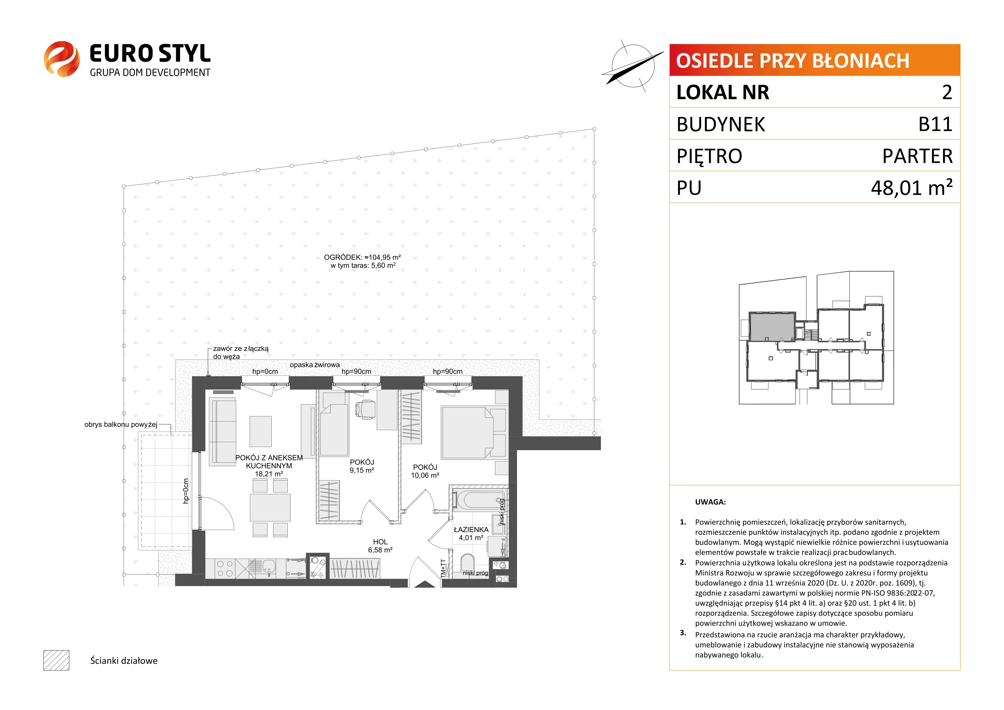 3 pokoje, mieszkanie 48,01 m², parter, oferta nr B11/2, Osiedle przy Błoniach 3 - etap IV, Rumia, Janowo, ul. Błoń Janowskich 