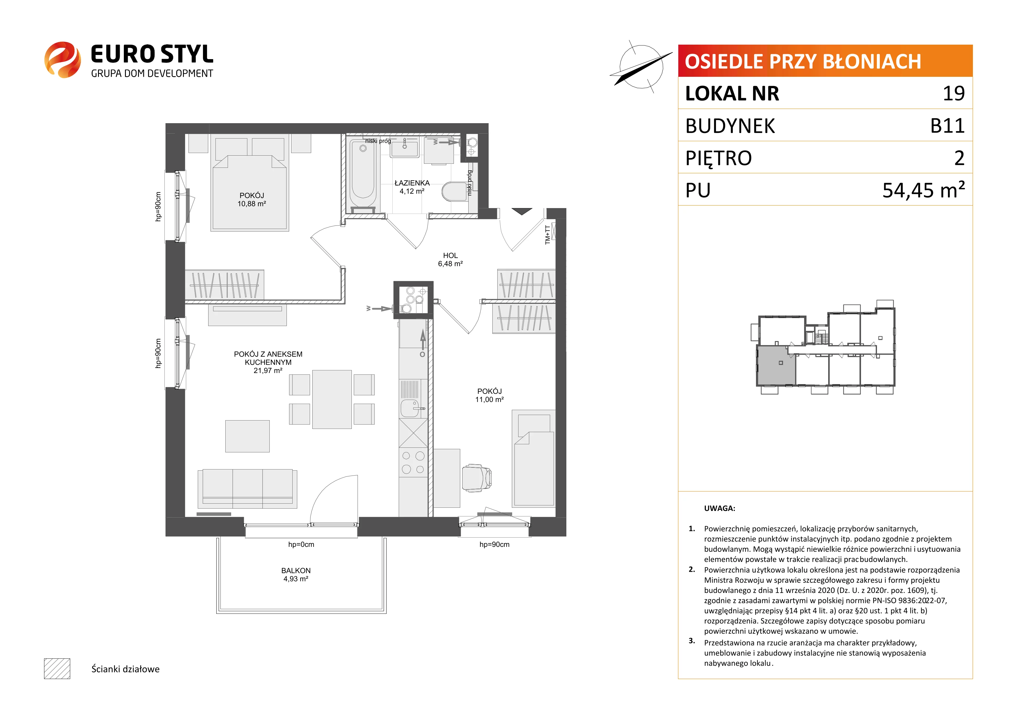 3 pokoje, mieszkanie 54,45 m², piętro 2, oferta nr B11/19, Osiedle przy Błoniach 3 - etap IV, Rumia, Janowo, ul. Błoń Janowskich 