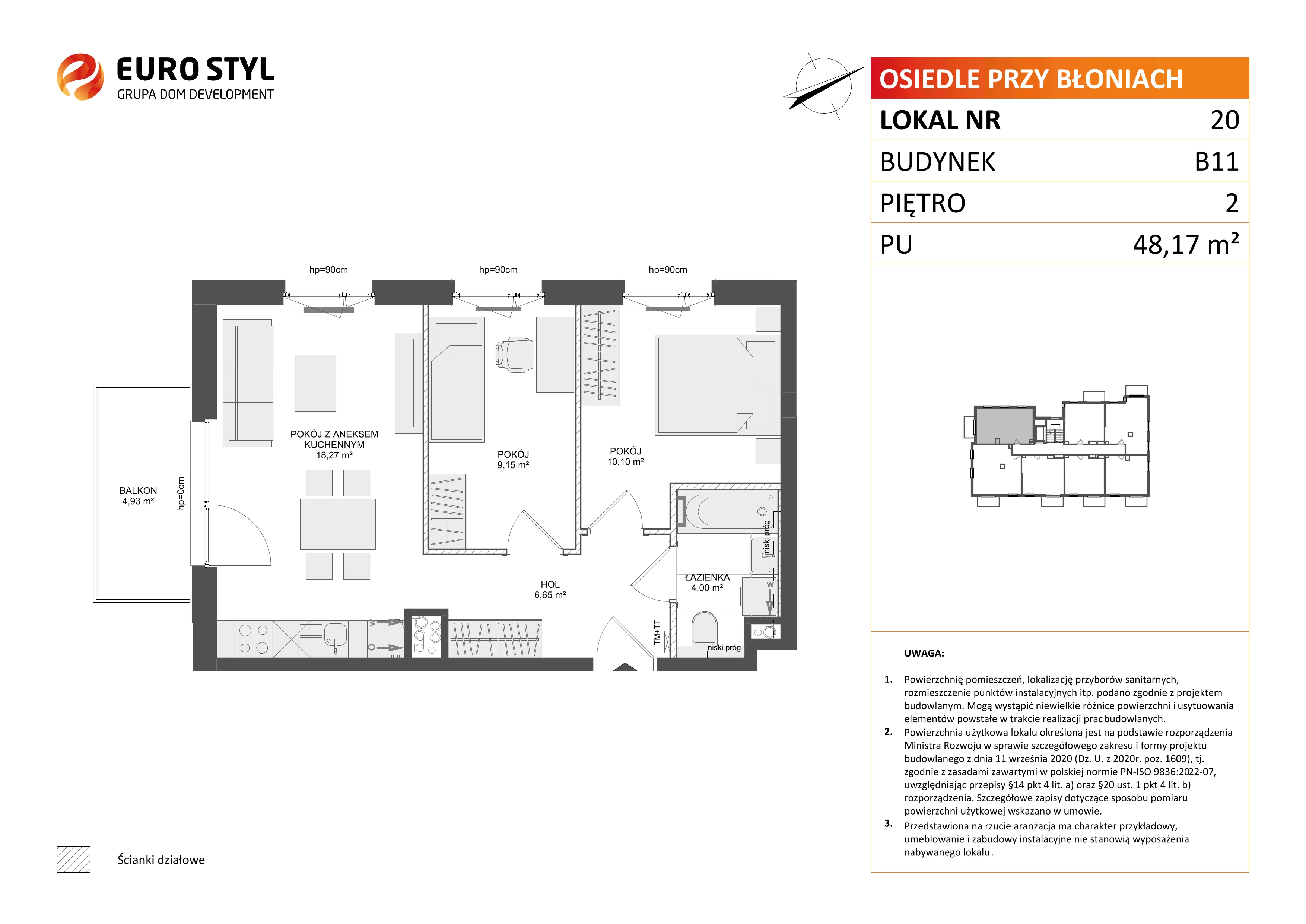 3 pokoje, mieszkanie 48,17 m², piętro 2, oferta nr B11/20, Osiedle przy Błoniach 3 - etap IV, Rumia, Janowo, ul. Błoń Janowskich 