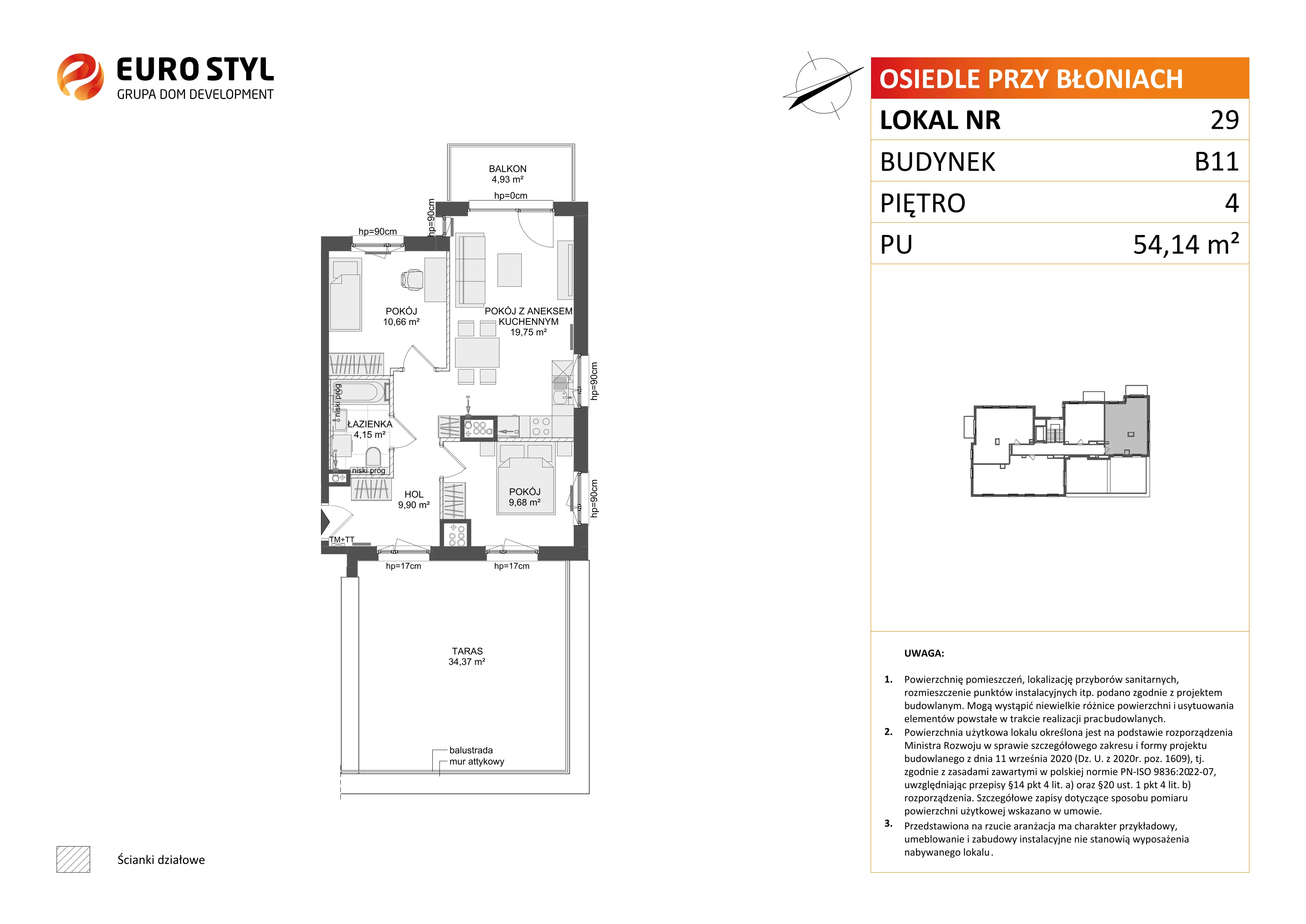 3 pokoje, mieszkanie 54,14 m², piętro 4, oferta nr B11/29, Osiedle przy Błoniach 3 - etap IV, Rumia, Janowo, ul. Błoń Janowskich 