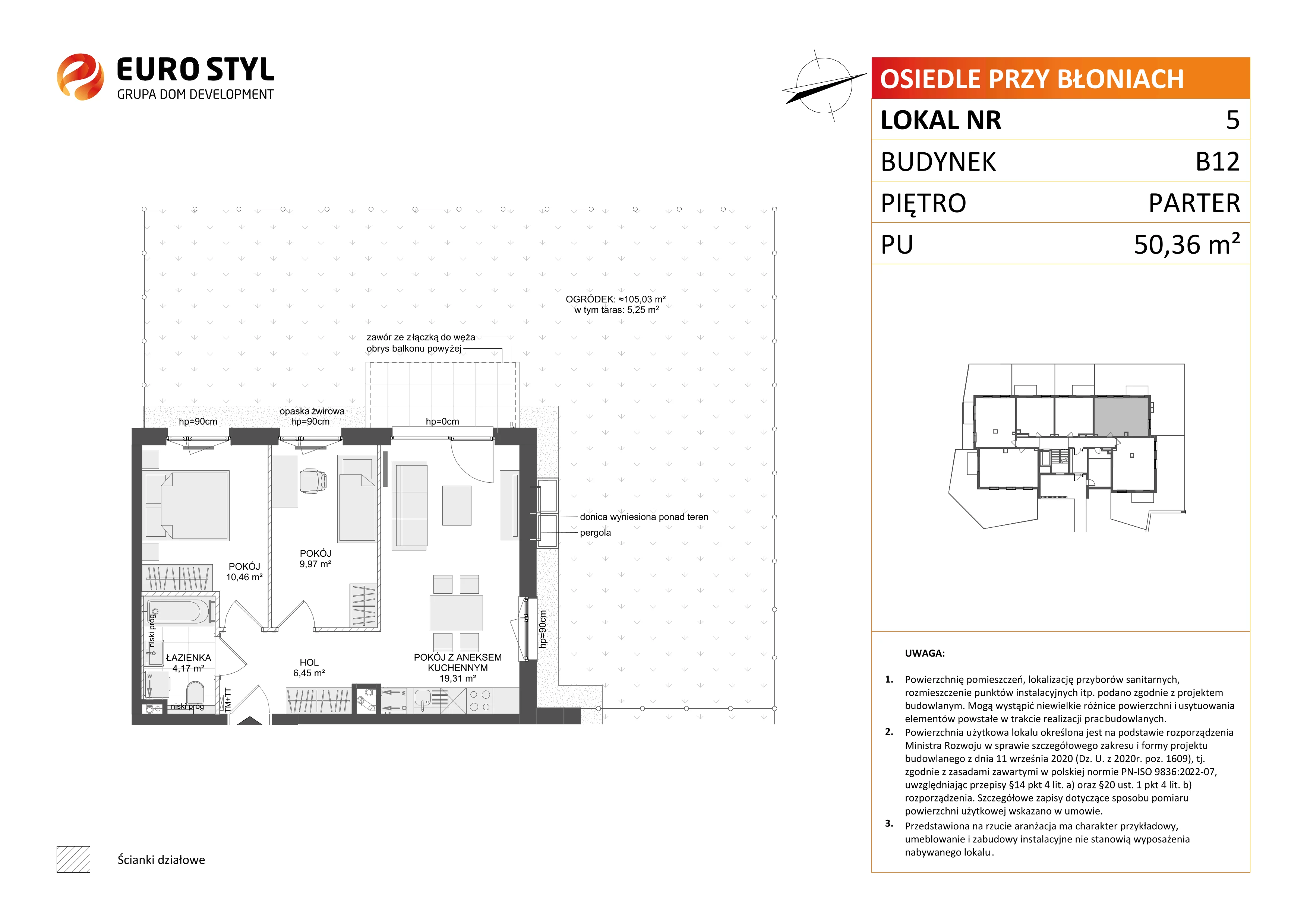 3 pokoje, mieszkanie 50,36 m², parter, oferta nr B12/5, Osiedle przy Błoniach 3 - etap IV, Rumia, Janowo, ul. Błoń Janowskich 