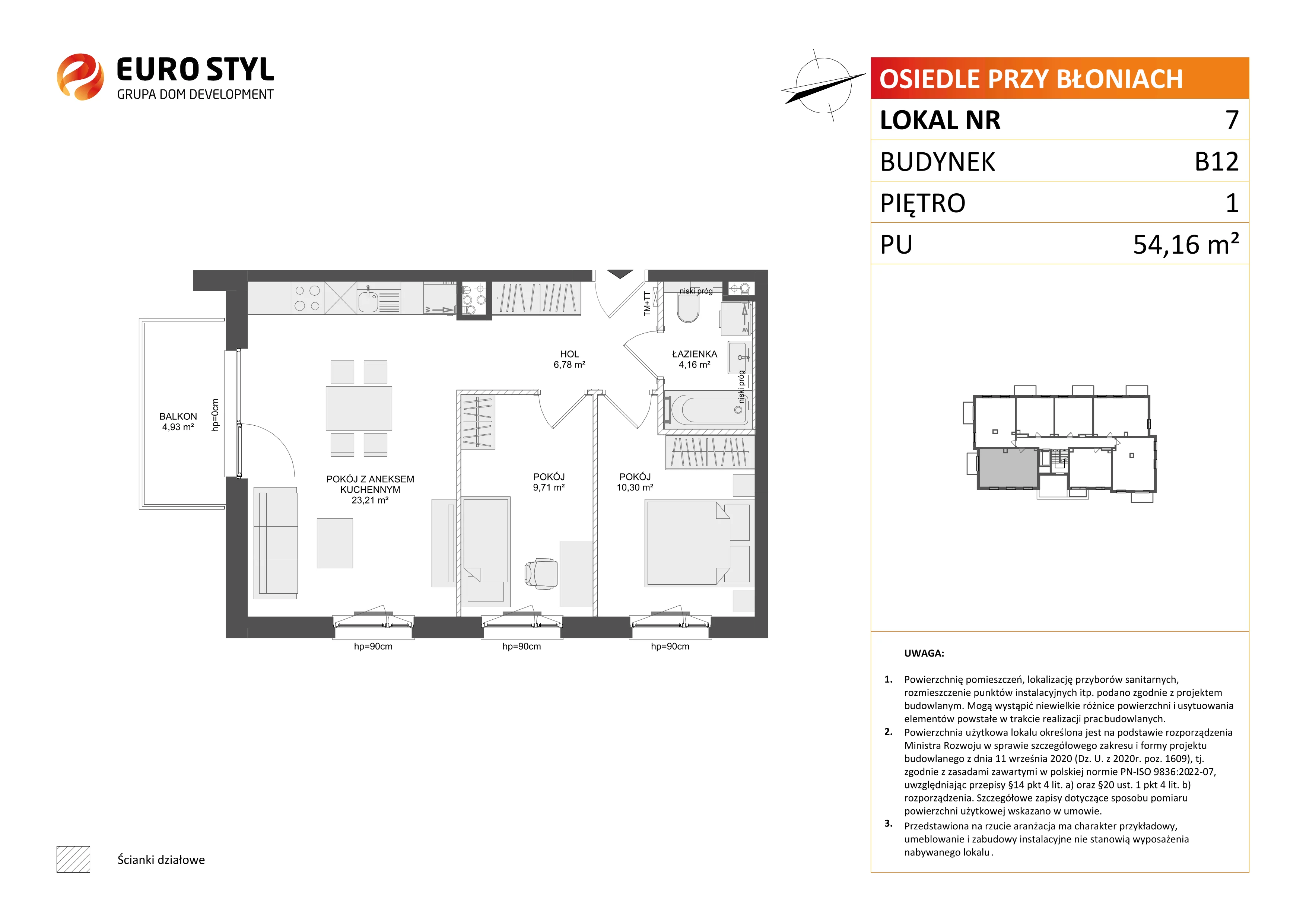 3 pokoje, mieszkanie 54,16 m², piętro 1, oferta nr B12/7, Osiedle przy Błoniach 3 - etap IV, Rumia, Janowo, ul. Błoń Janowskich 