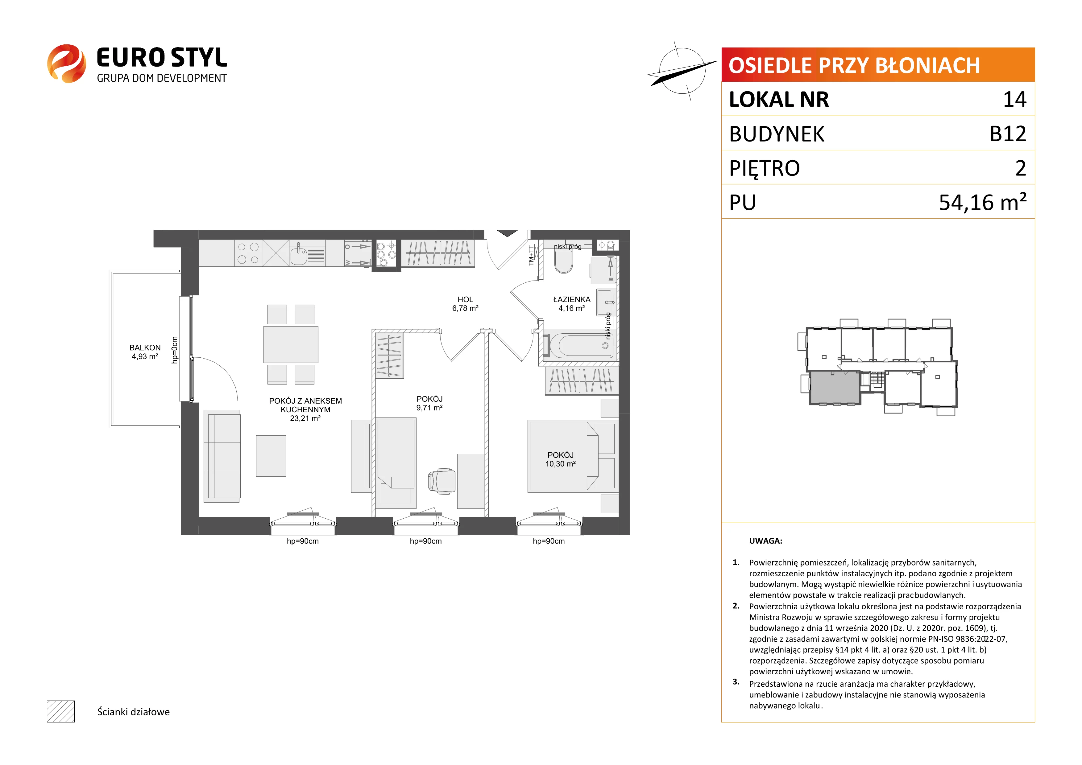 3 pokoje, mieszkanie 54,16 m², piętro 2, oferta nr B12/14, Osiedle przy Błoniach 3 - etap IV, Rumia, Janowo, ul. Błoń Janowskich 