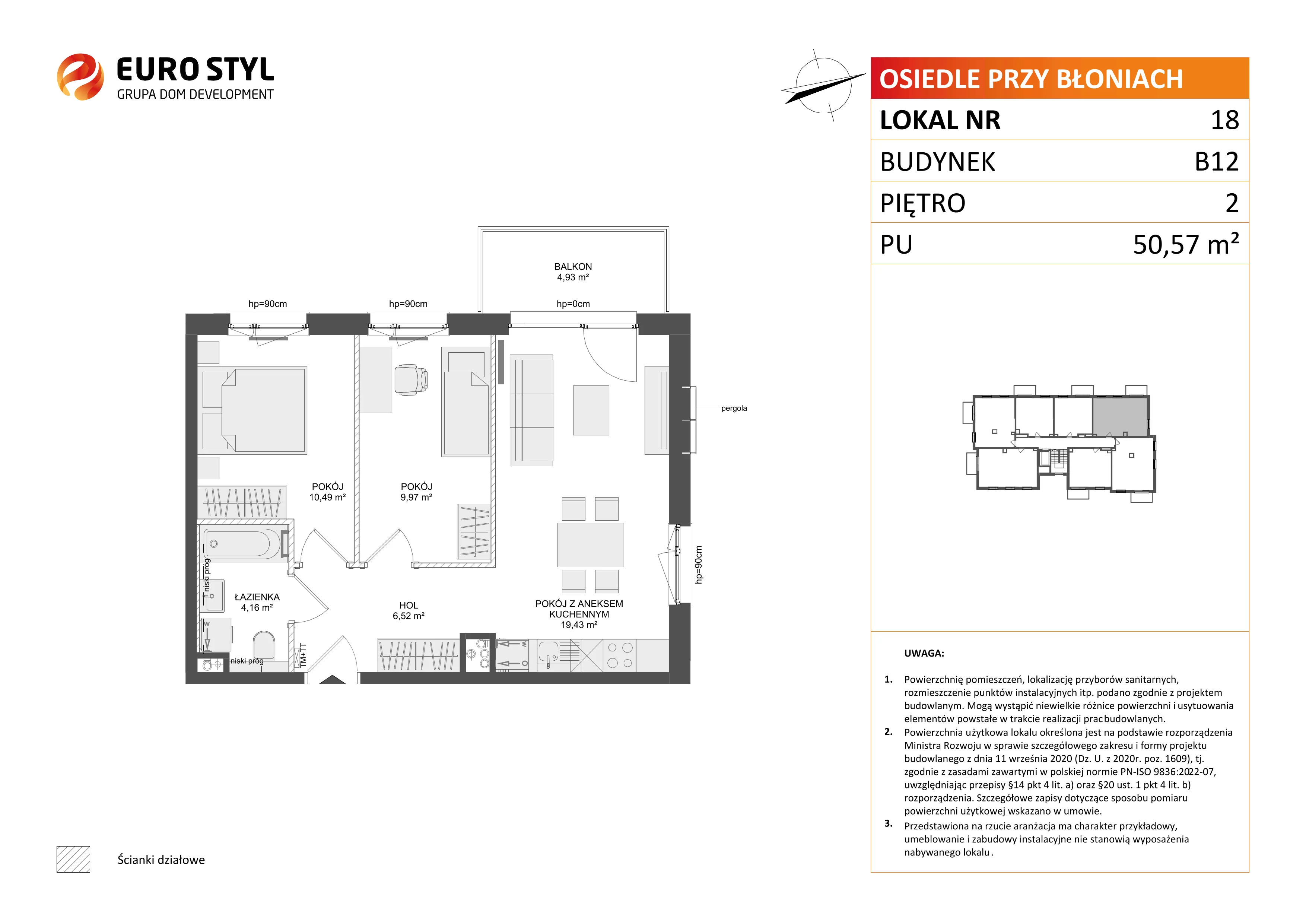3 pokoje, mieszkanie 50,57 m², piętro 2, oferta nr B12/18, Osiedle przy Błoniach 3 - etap IV, Rumia, Janowo, ul. Błoń Janowskich 