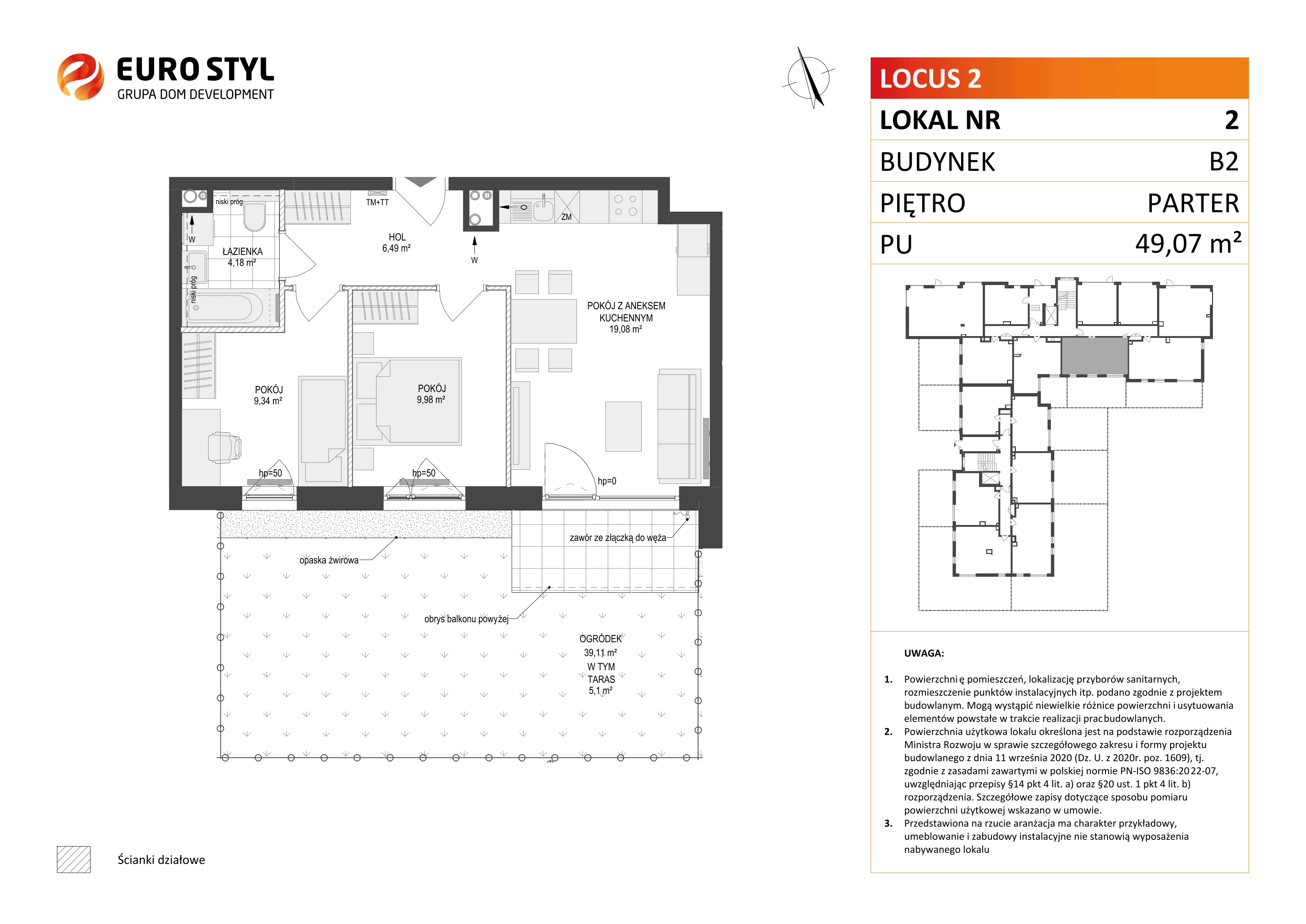 3 pokoje, mieszkanie 49,07 m², parter, oferta nr B2/2, Locus 2 - etap II, Rumia, Janowo, ul. Dąbrowskiego