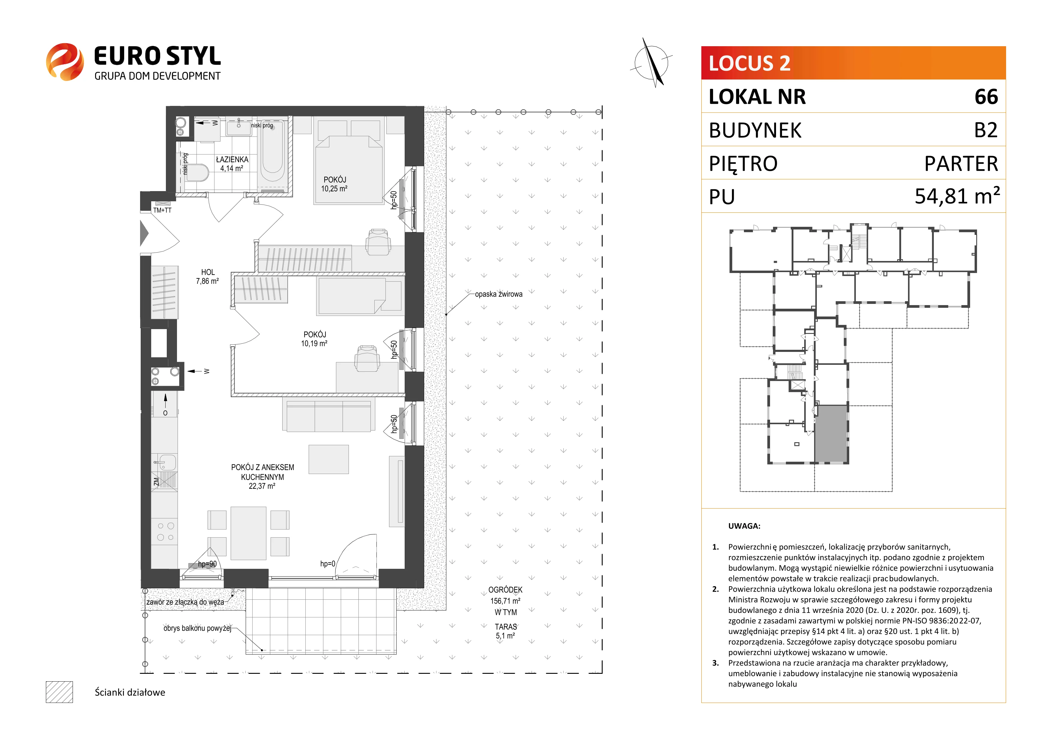 3 pokoje, mieszkanie 54,81 m², parter, oferta nr B2/66, Locus 2 - etap II, Rumia, Janowo, ul. Dąbrowskiego