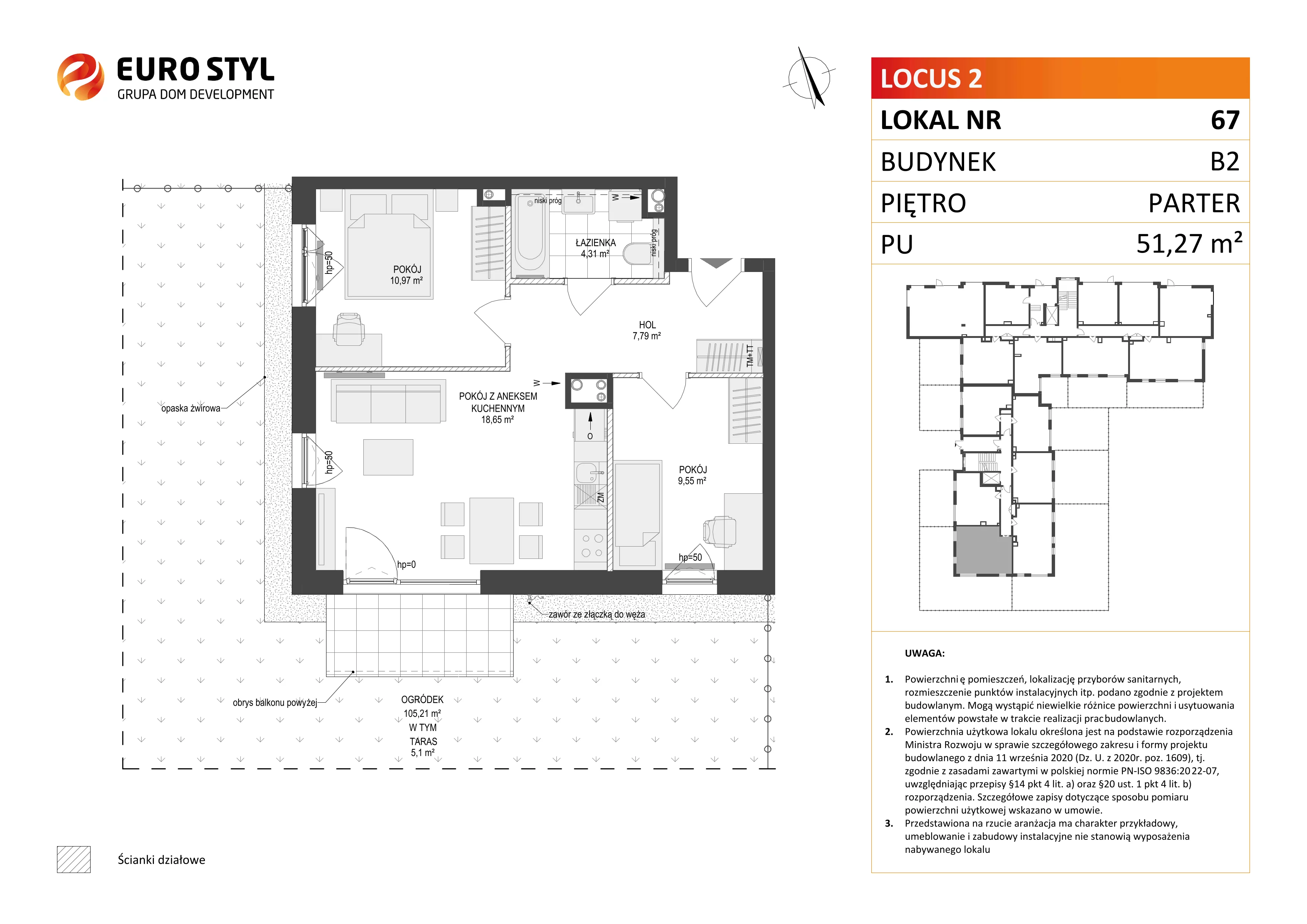 3 pokoje, mieszkanie 51,27 m², parter, oferta nr B2/67, Locus 2 - etap II, Rumia, Janowo, ul. Dąbrowskiego