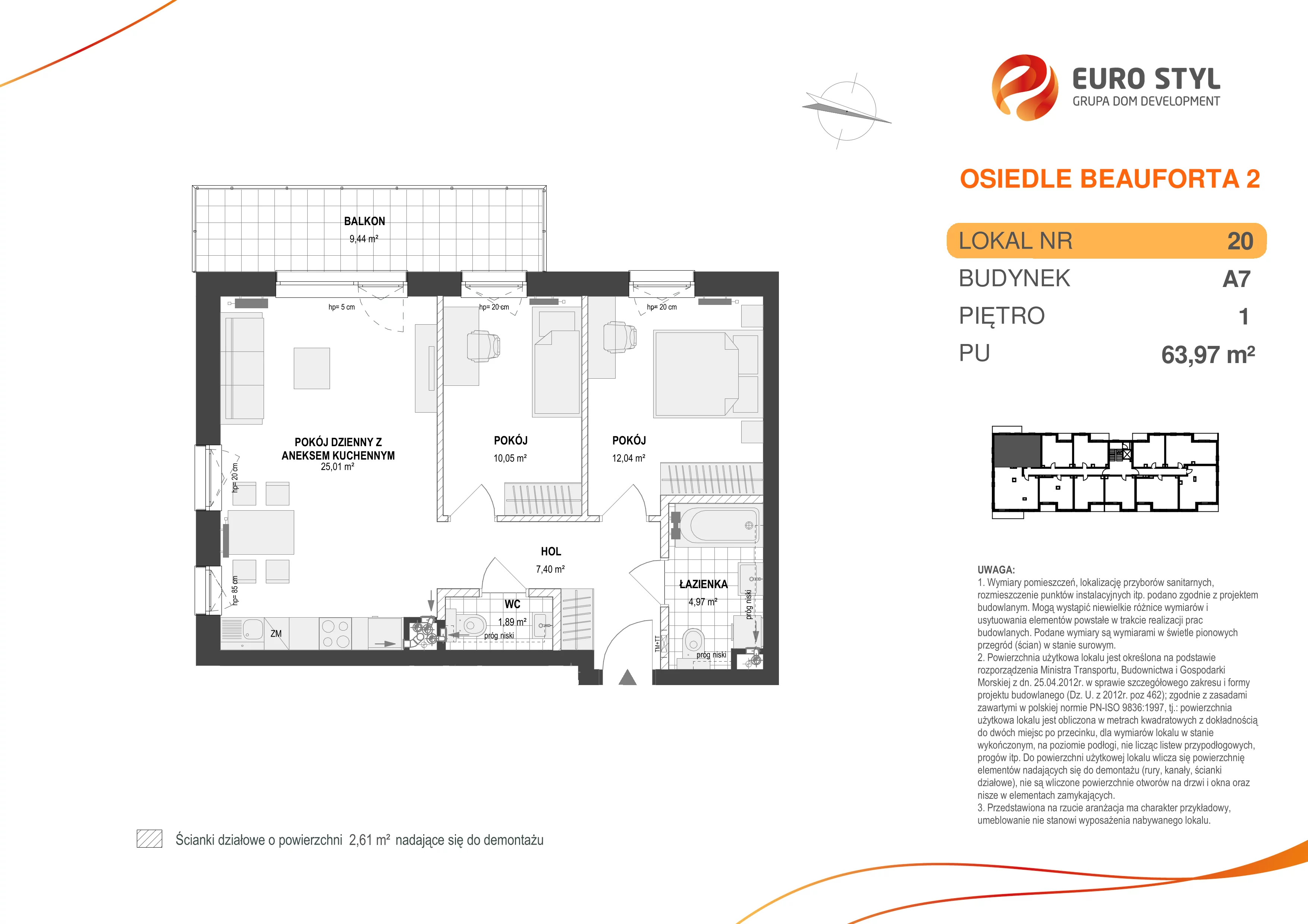 Mieszkanie 63,97 m², piętro 1, oferta nr A7/20, Osiedle Beauforta 2, Gdynia, Pogórze, ul. H. Derdowskiego