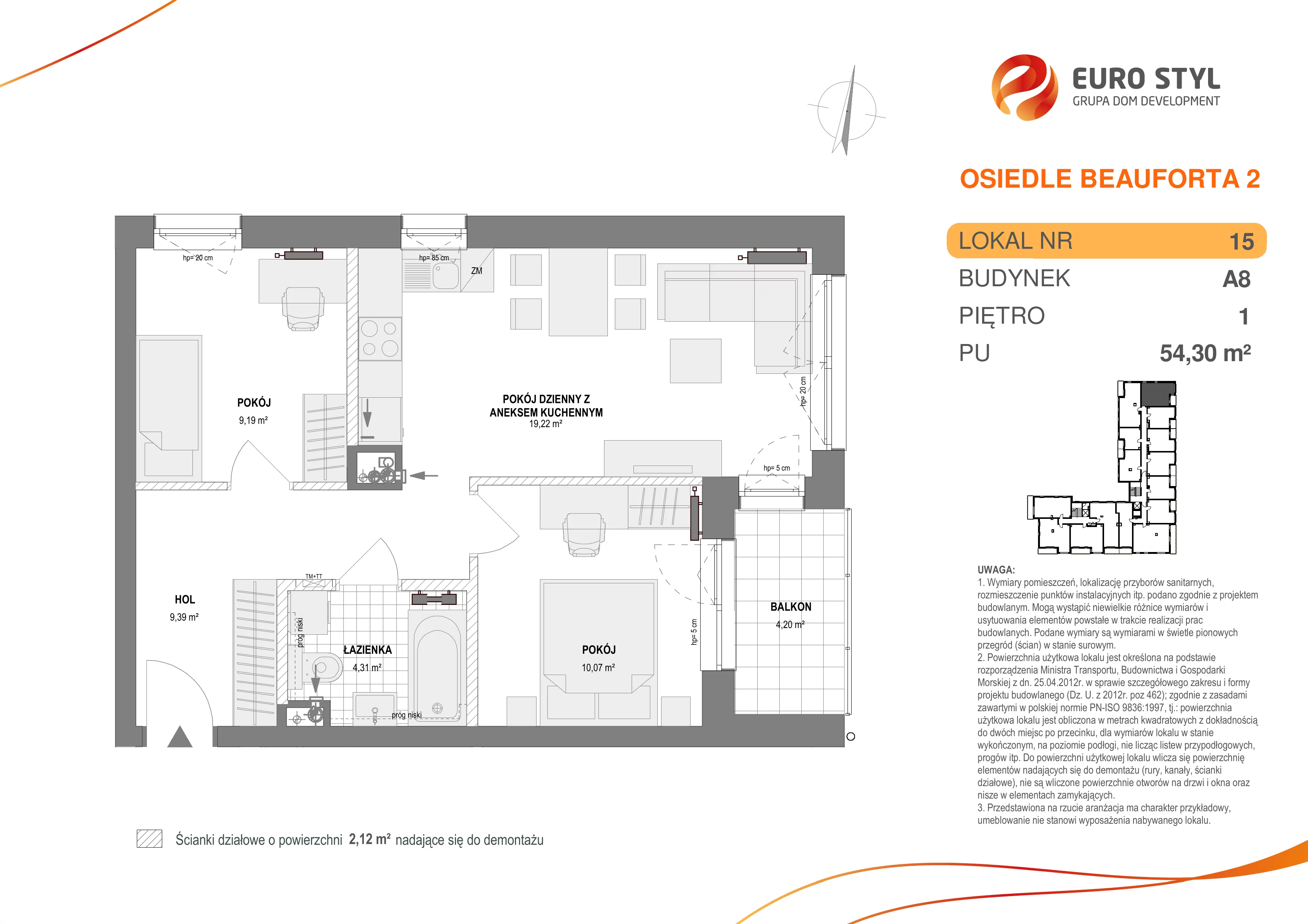 Mieszkanie 54,30 m², piętro 1, oferta nr A8/15, Osiedle Beauforta 2, Gdynia, Pogórze, ul. H. Derdowskiego