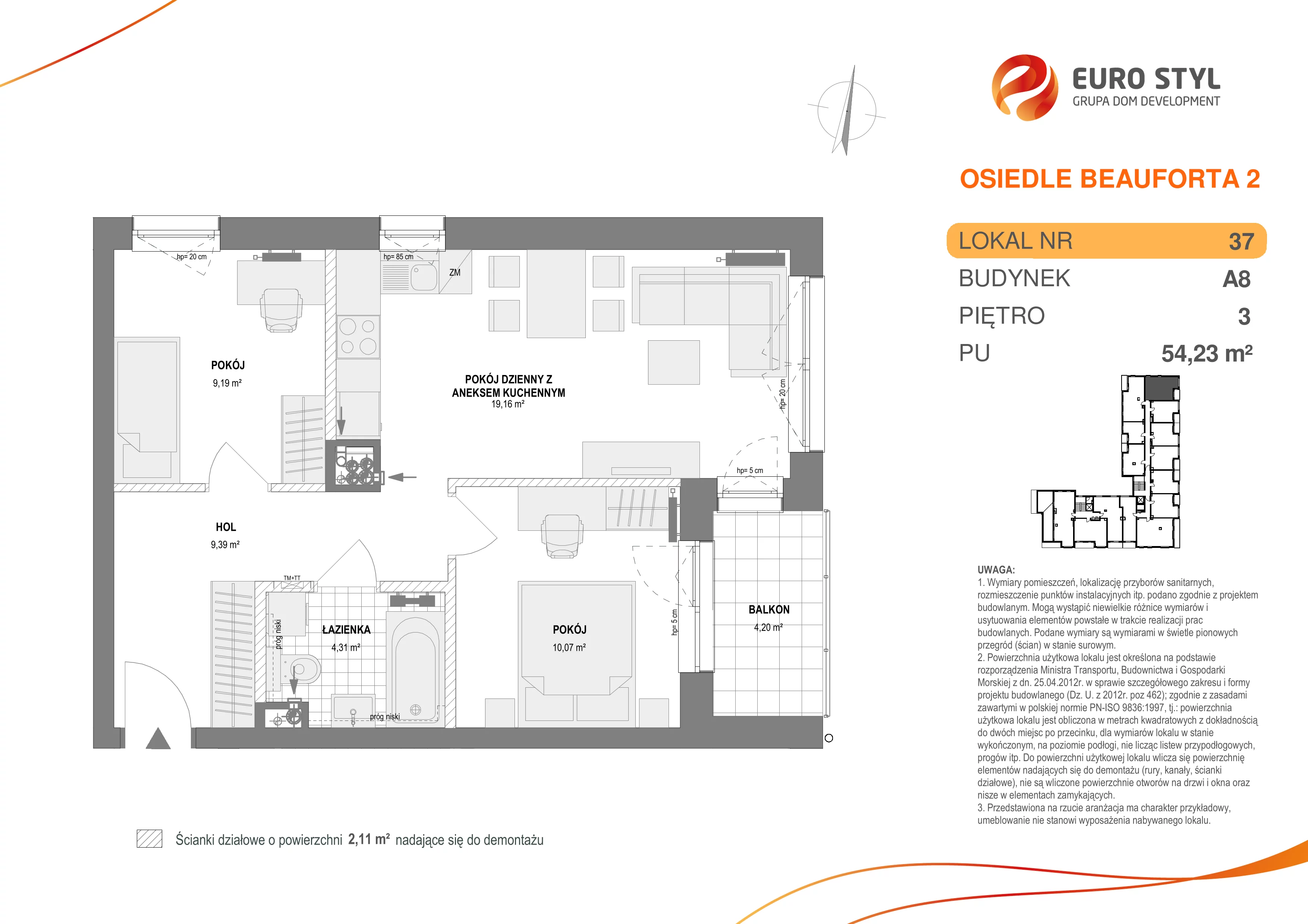 Mieszkanie 54,23 m², piętro 3, oferta nr A8/37, Osiedle Beauforta 2, Gdynia, Pogórze, ul. H. Derdowskiego