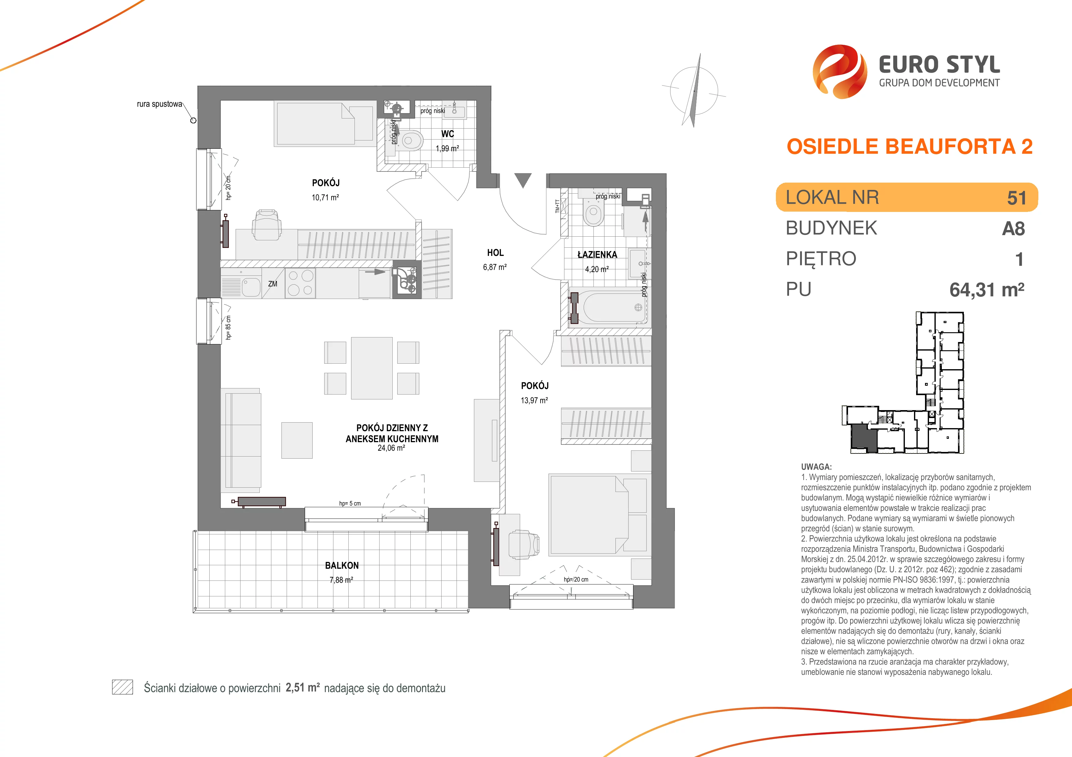 Mieszkanie 64,31 m², piętro 1, oferta nr A8/51, Osiedle Beauforta 2, Gdynia, Pogórze, ul. H. Derdowskiego