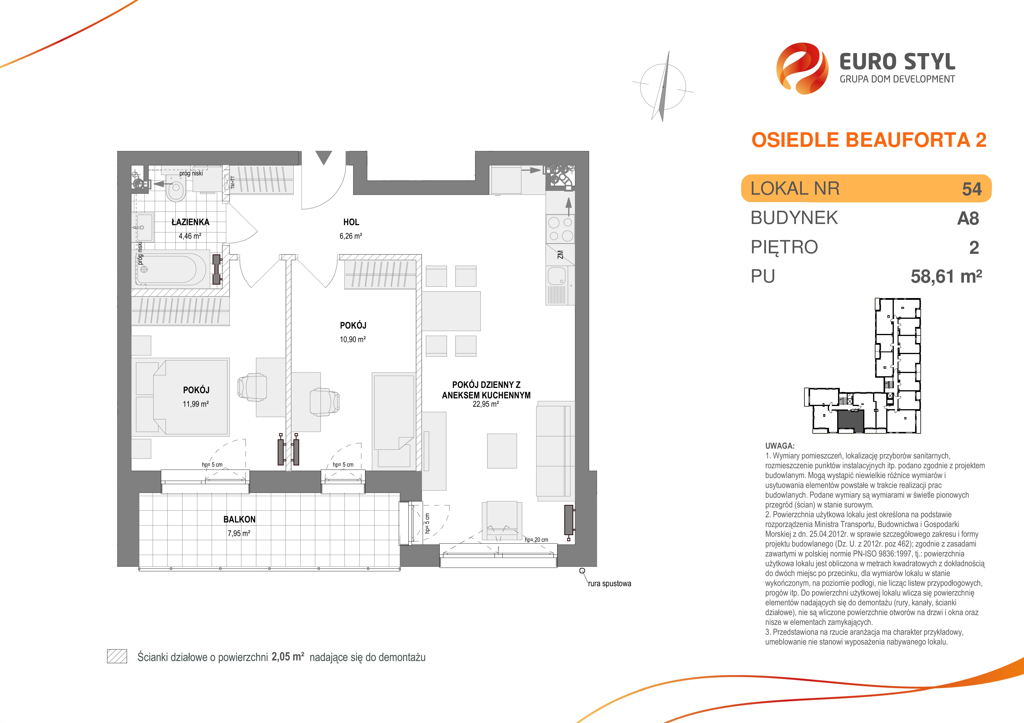 Mieszkanie 58,61 m², piętro 2, oferta nr A8/54, Osiedle Beauforta 2, Gdynia, Pogórze, ul. H. Derdowskiego