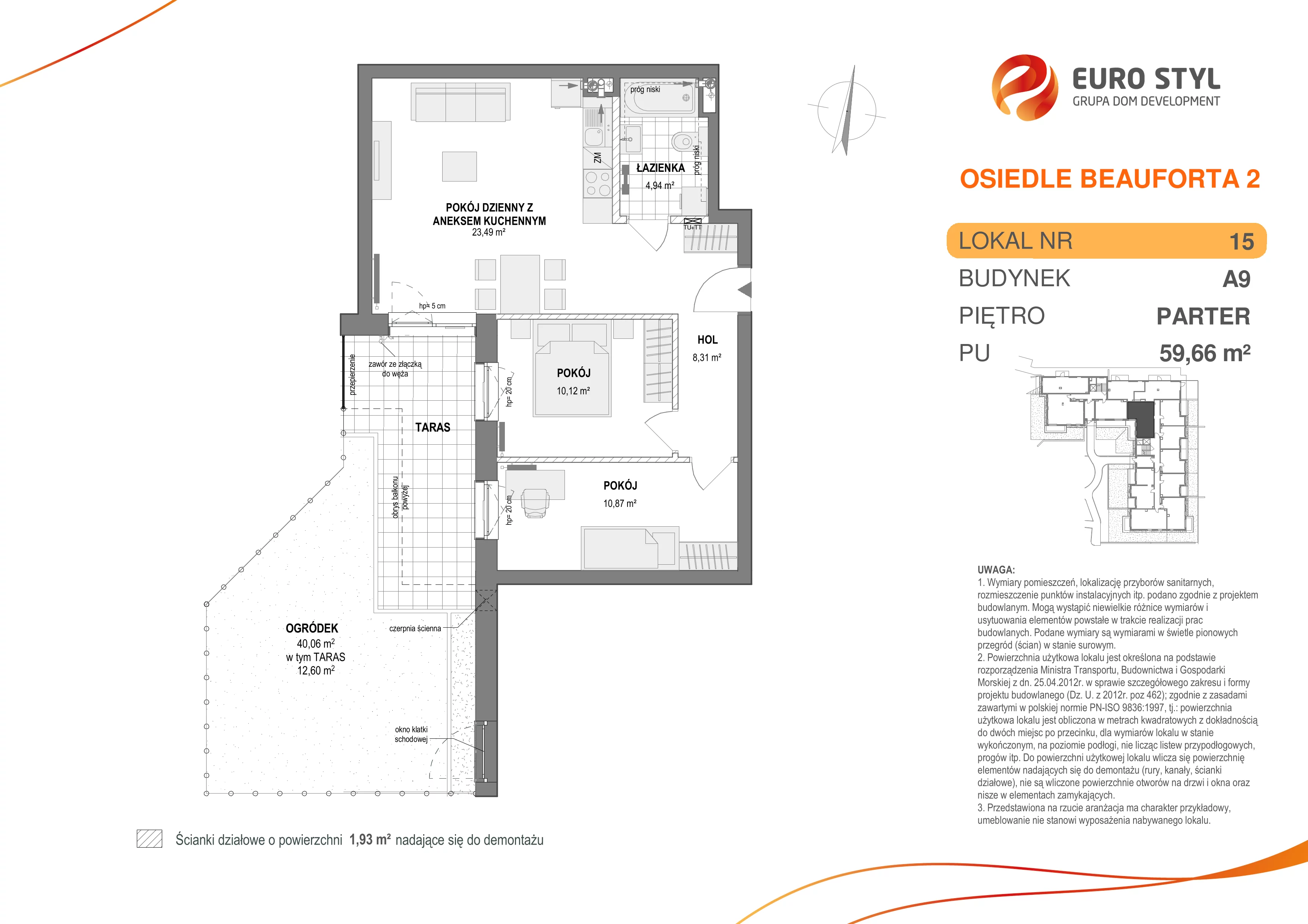 Mieszkanie 59,66 m², parter, oferta nr A9/15, Osiedle Beauforta 2, Gdynia, Pogórze, ul. H. Derdowskiego