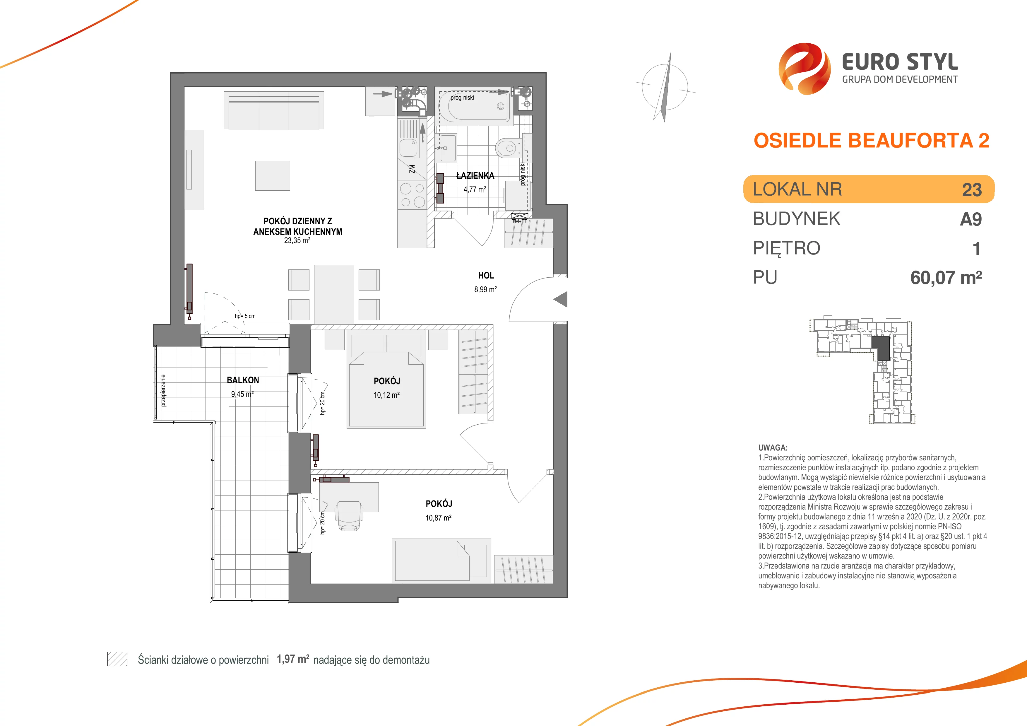 Mieszkanie 60,07 m², piętro 1, oferta nr A9/23, Osiedle Beauforta 2, Gdynia, Pogórze, ul. H. Derdowskiego