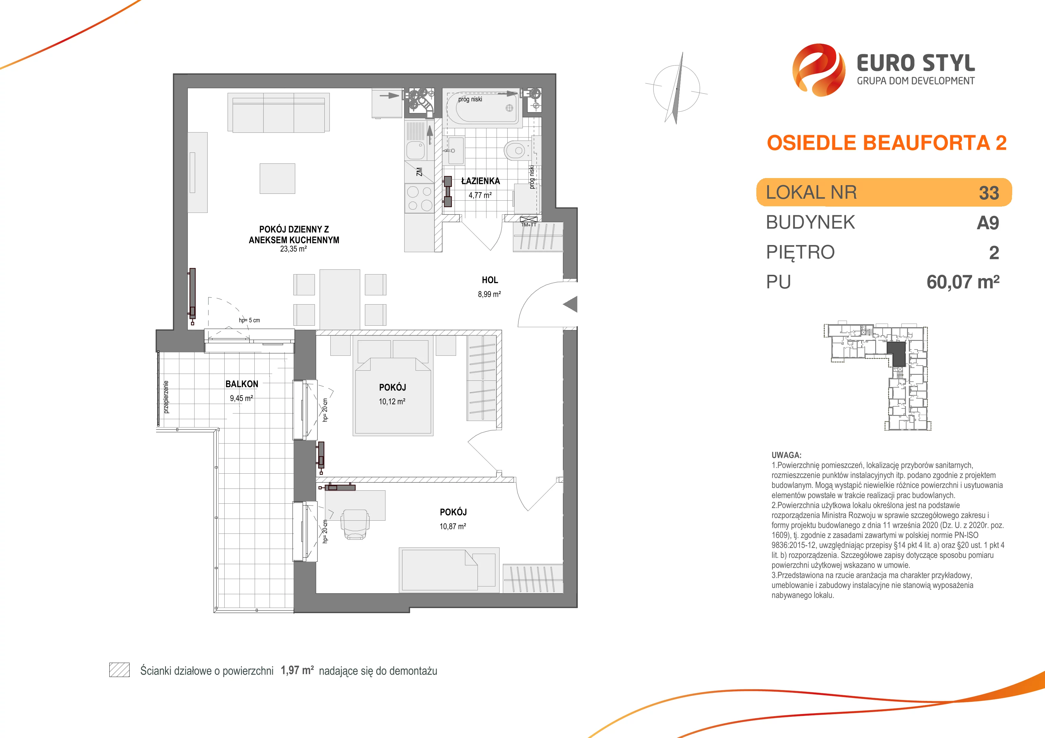 Mieszkanie 60,07 m², piętro 2, oferta nr A9/33, Osiedle Beauforta 2, Gdynia, Pogórze, ul. H. Derdowskiego