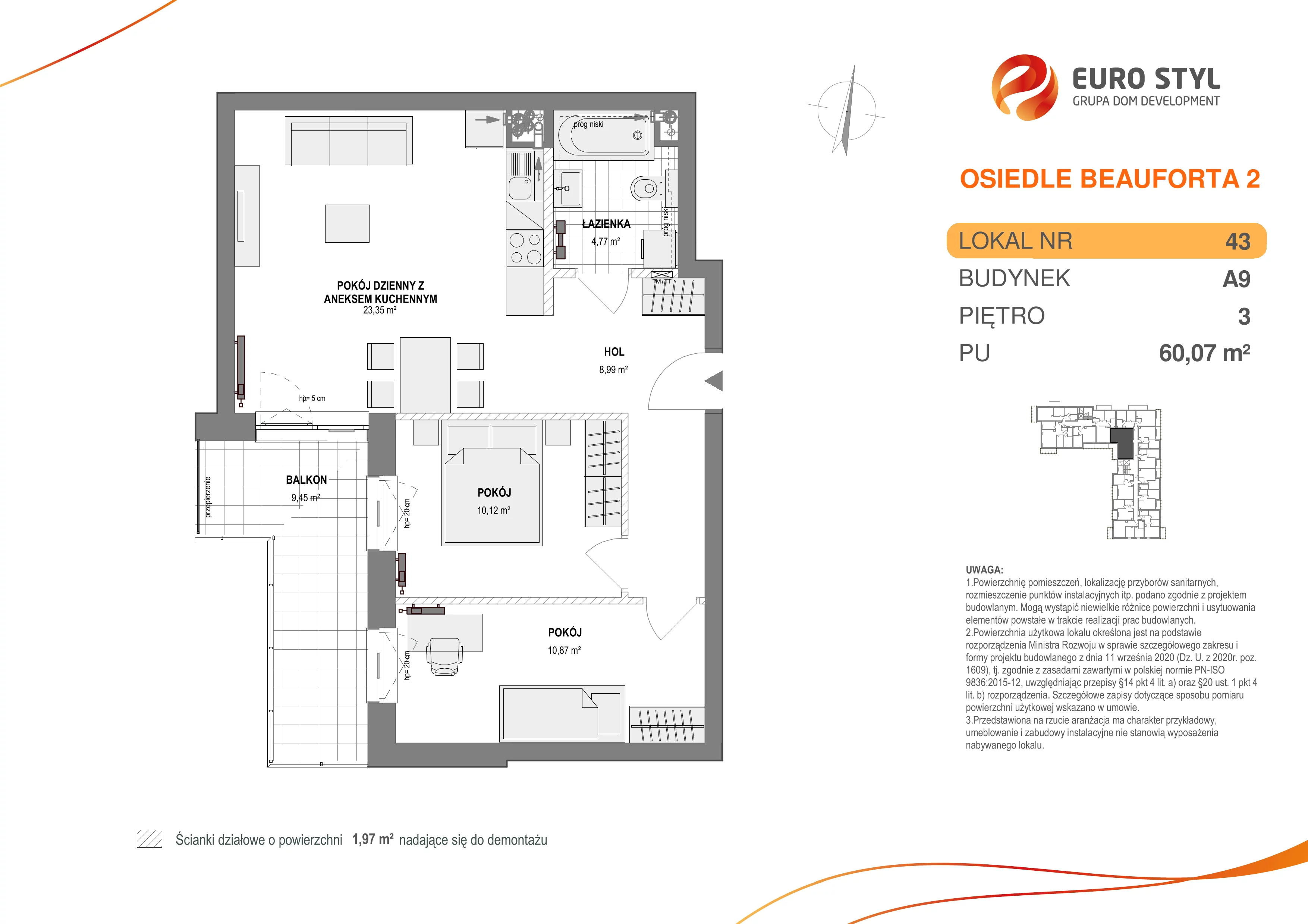 Mieszkanie 60,07 m², piętro 3, oferta nr A9/43, Osiedle Beauforta 2, Gdynia, Pogórze, ul. H. Derdowskiego