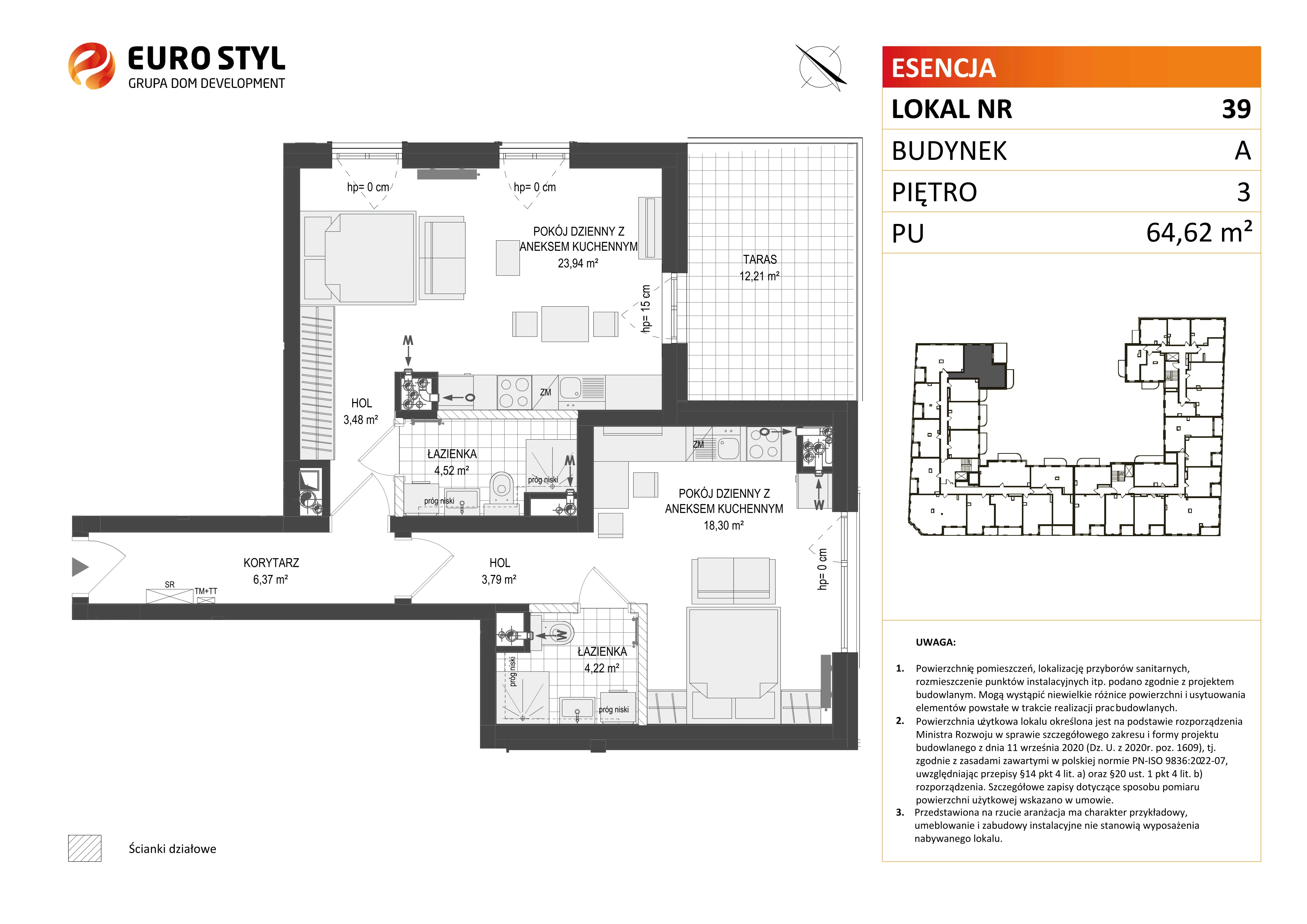 3 pokoje, mieszkanie 64,62 m², piętro 3, oferta nr A/39, Esencja, Gdańsk, Śródmieście, Dolne Miasto, ul. Kamienna Grobla / Jałmużnicza