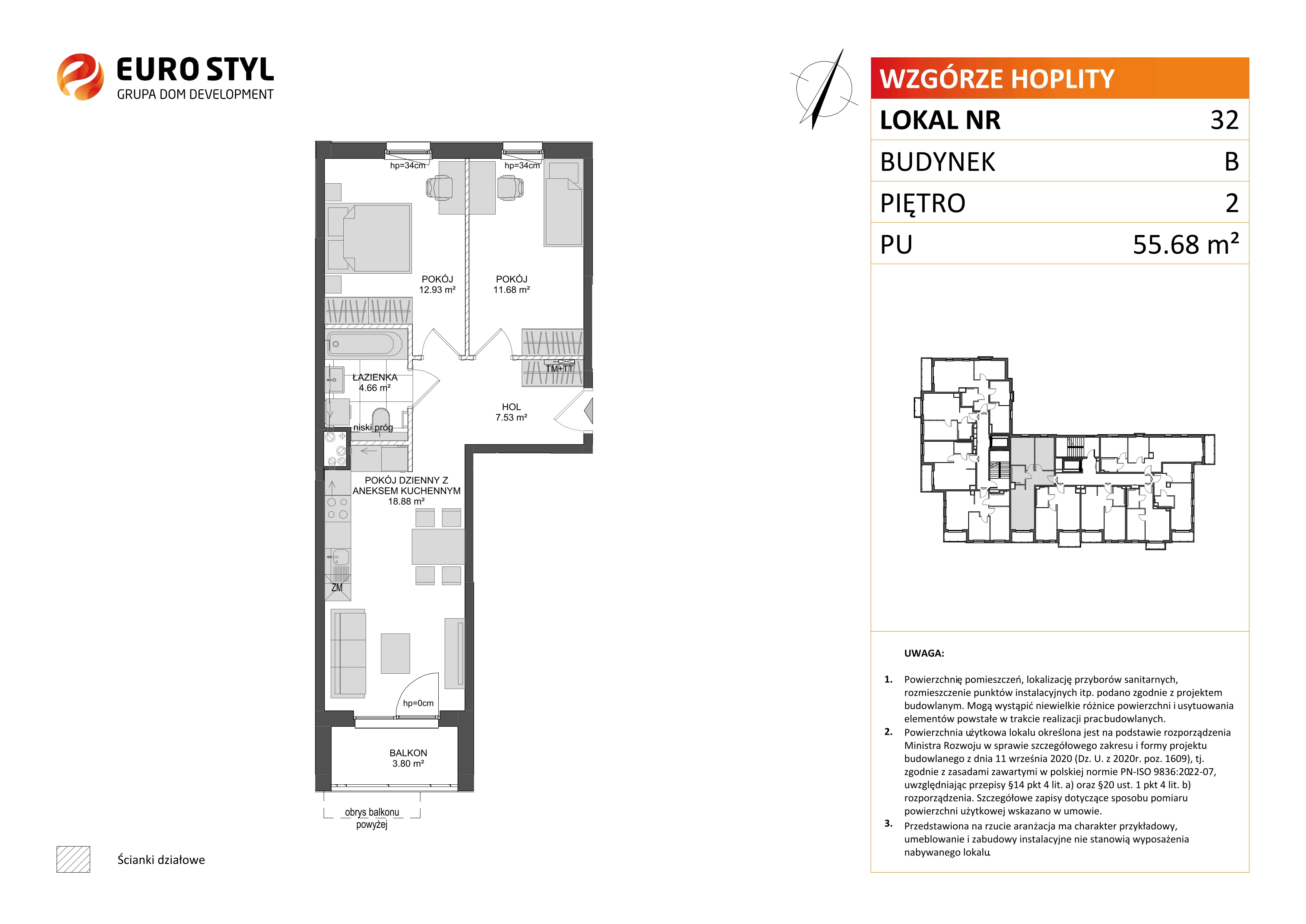 3 pokoje, mieszkanie 55,68 m², piętro 2, oferta nr B/32, Wzgórze Hoplity etap II, Gdańsk, Ujeścisko-Łostowice, Ujeścisko, ul. Kartuska