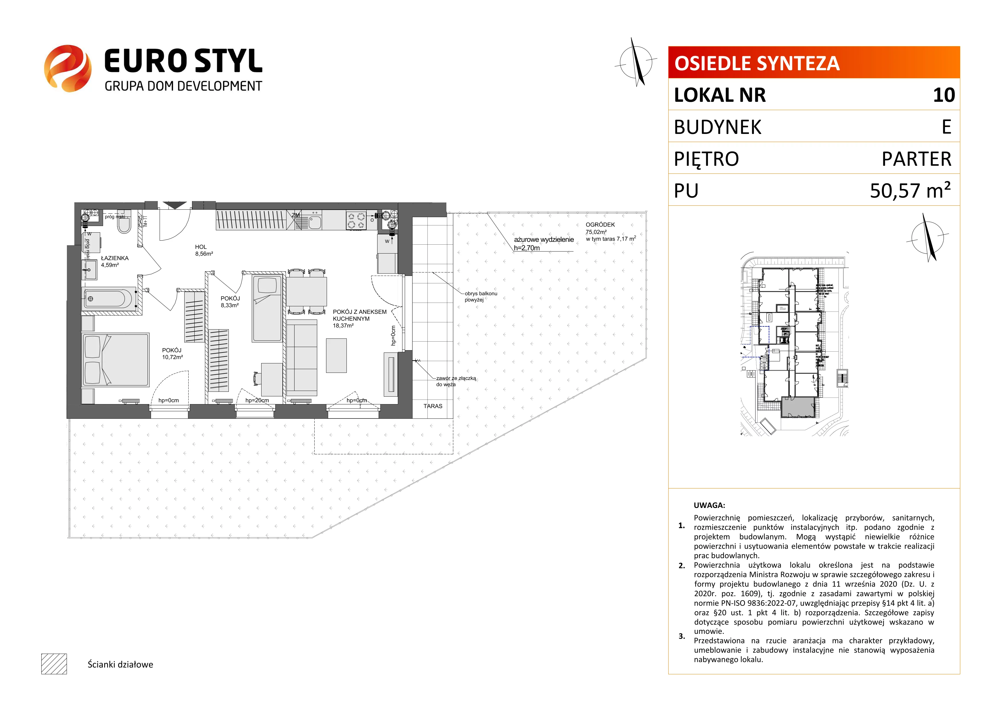 3 pokoje, mieszkanie 50,57 m², parter, oferta nr E/10, Osiedle Synteza bud. E, F, Gdańsk, Piecki-Migowo, Morena, ul. Lema