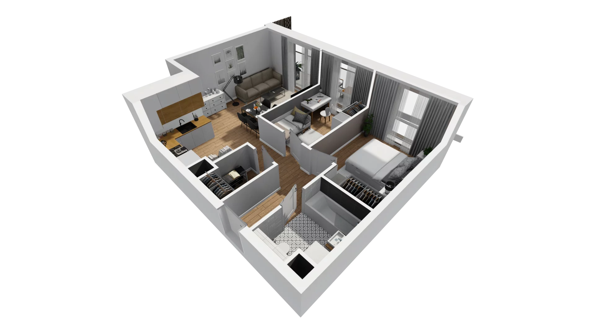 3 pokoje, mieszkanie 54,66 m², piętro 5, oferta nr E/68, Osiedle Synteza bud. E, F, Gdańsk, Piecki-Migowo, Morena, ul. Lema