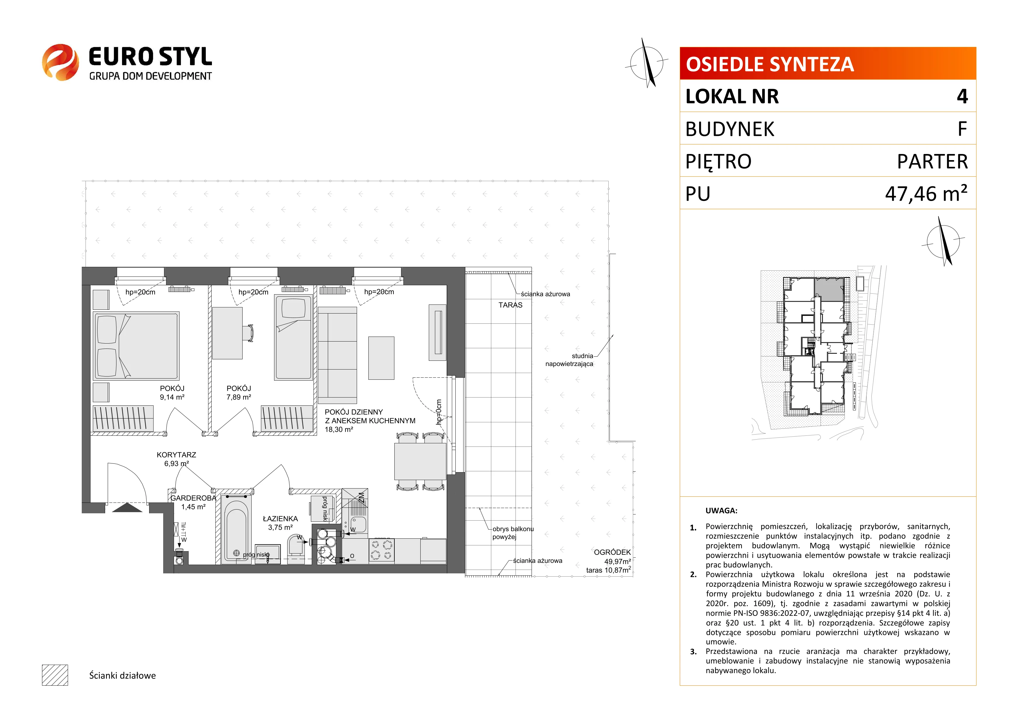 3 pokoje, mieszkanie 47,46 m², parter, oferta nr F/4, Osiedle Synteza bud. E, F, Gdańsk, Piecki-Migowo, Morena, ul. Lema