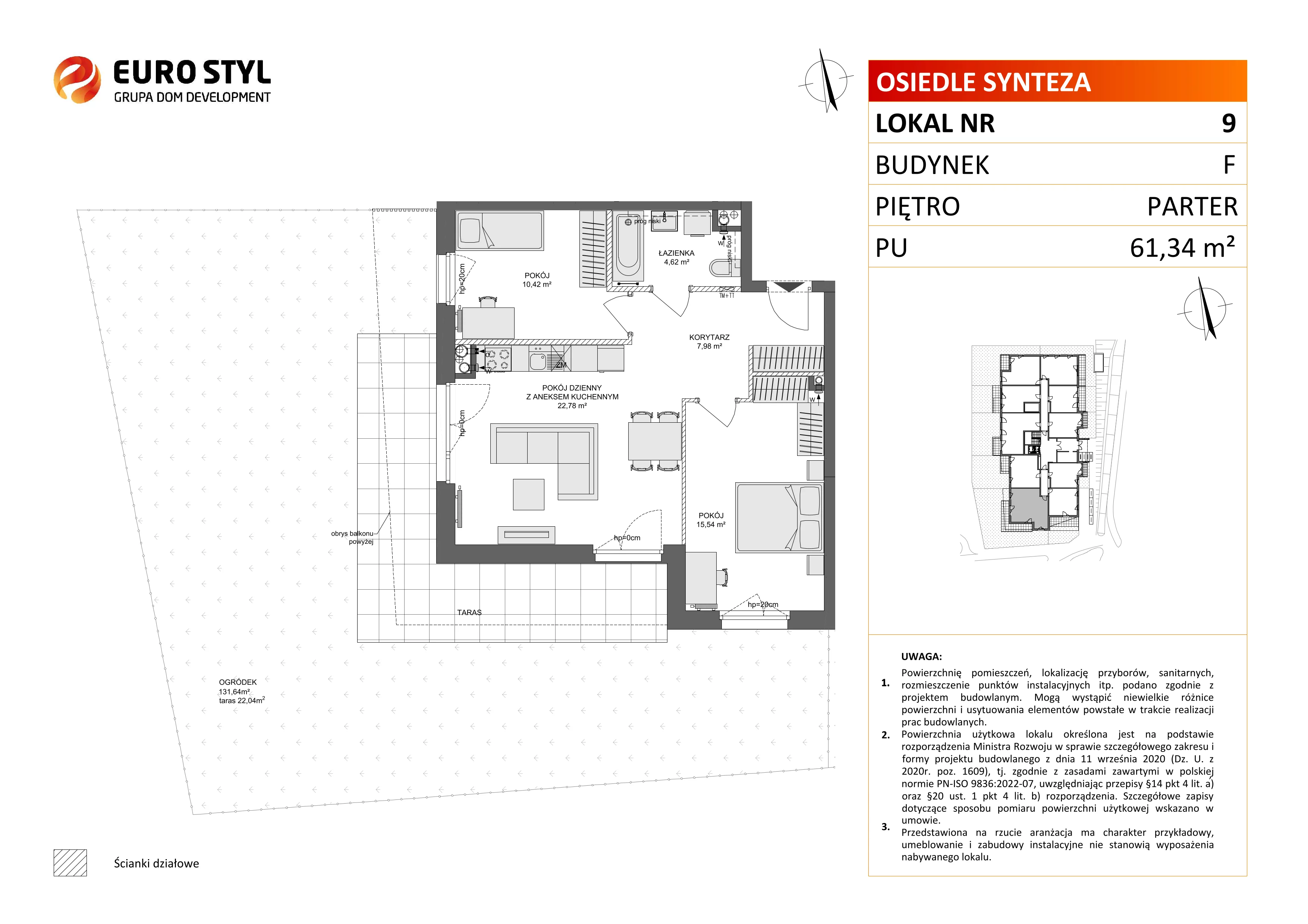 3 pokoje, mieszkanie 61,34 m², parter, oferta nr F/9, Osiedle Synteza bud. E, F, Gdańsk, Piecki-Migowo, Morena, ul. Lema