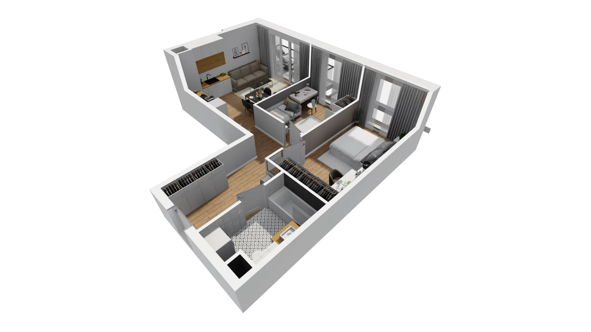 3 pokoje, mieszkanie 56,11 m², piętro 5, oferta nr F/55, Osiedle Synteza bud. E, F, Gdańsk, Piecki-Migowo, Morena, ul. Lema