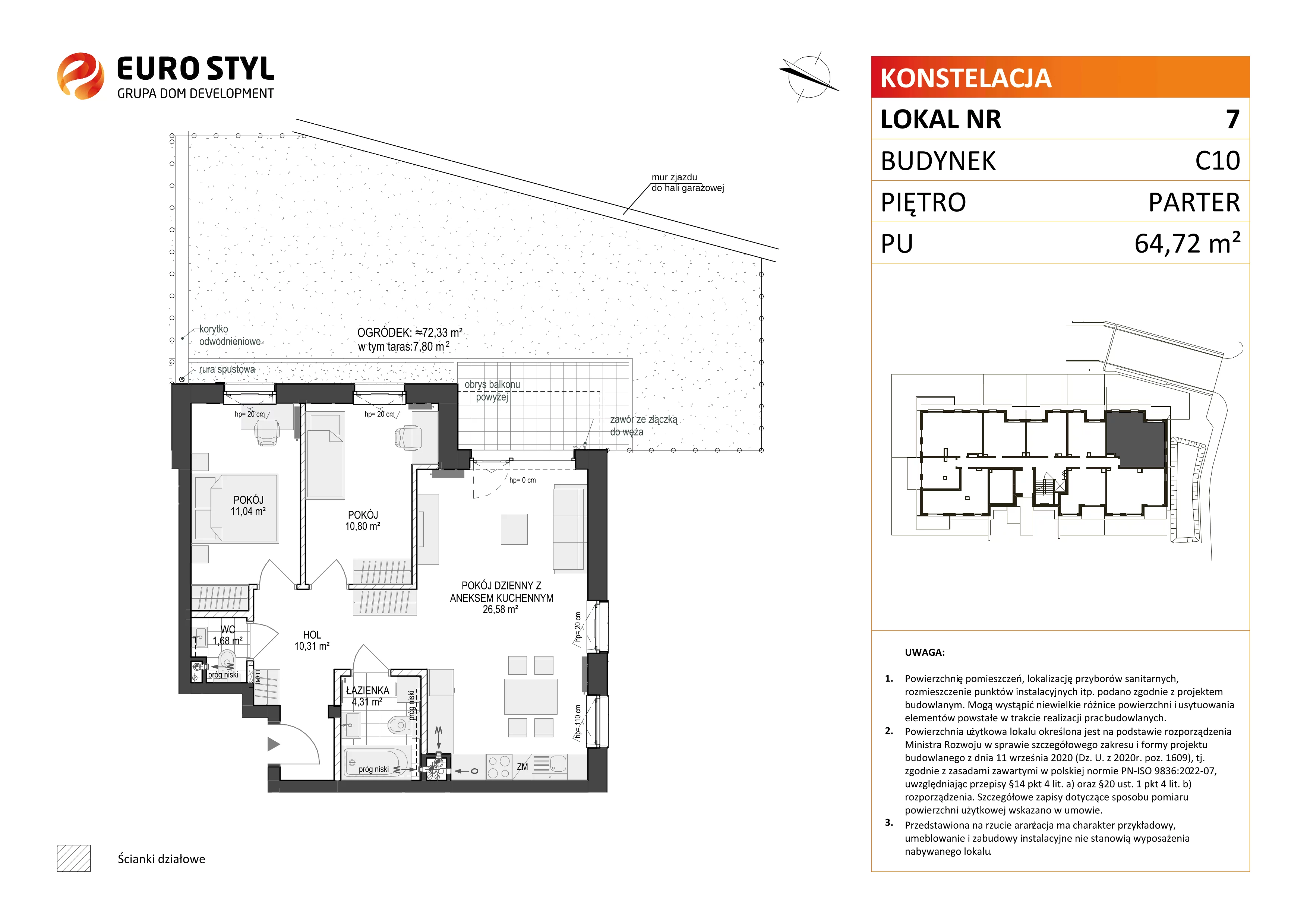 3 pokoje, mieszkanie 64,72 m², parter, oferta nr C10/7, Konstelacja - etap III, Gdynia, Pogórze, ul. Paderewskiego