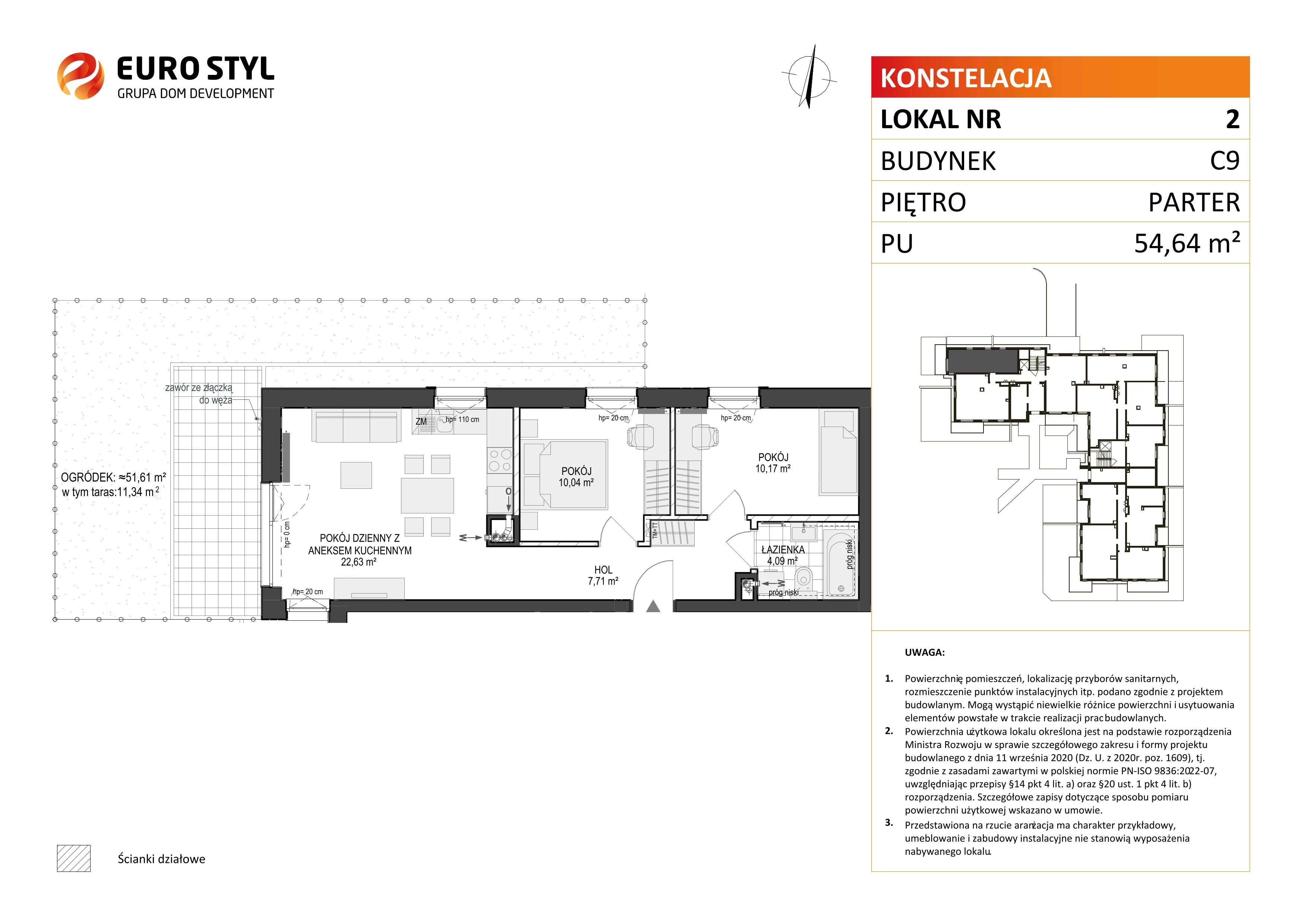 3 pokoje, mieszkanie 54,64 m², parter, oferta nr C9/2, Konstelacja - etap III, Gdynia, Pogórze, ul. Paderewskiego