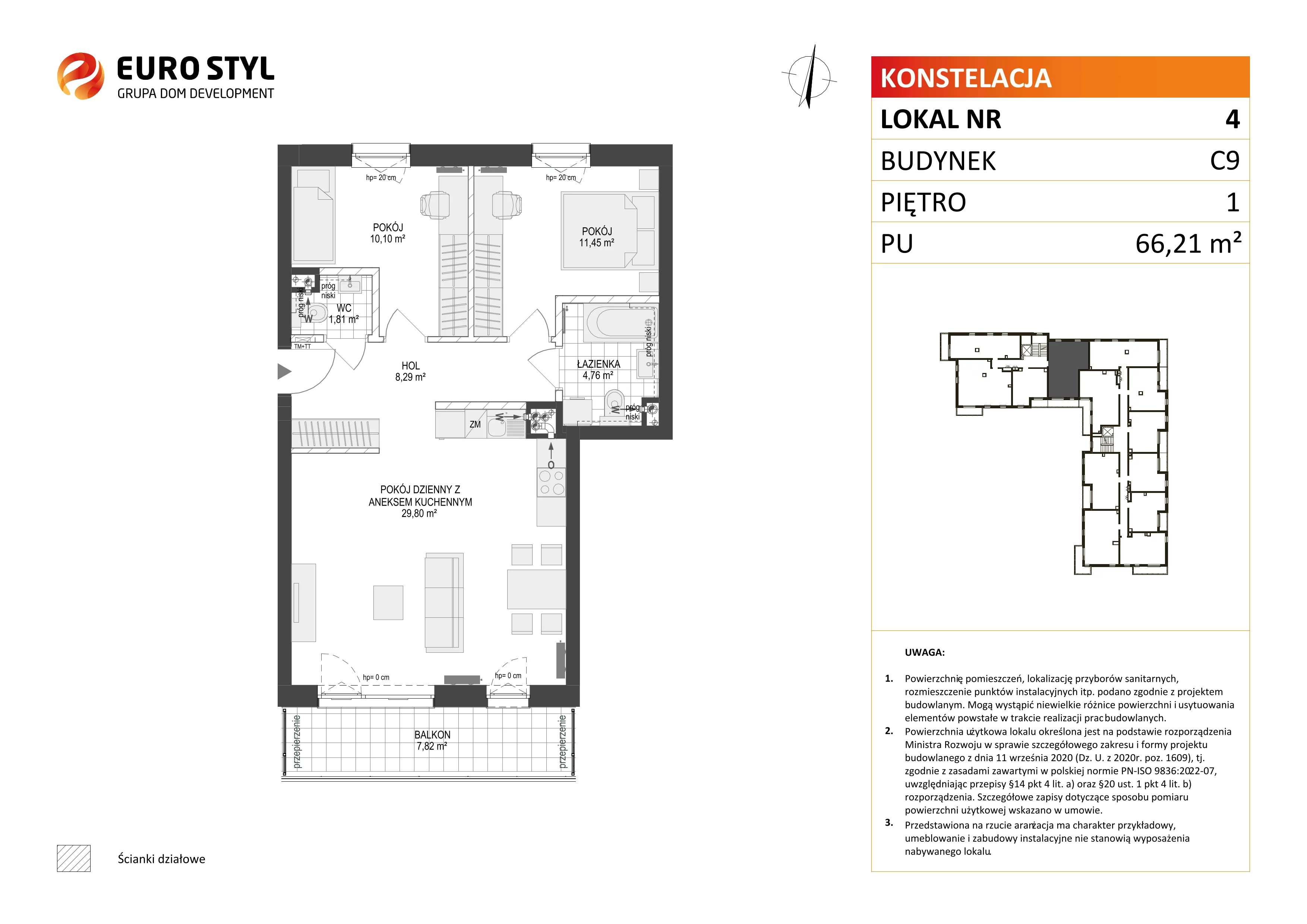 3 pokoje, mieszkanie 66,21 m², piętro 1, oferta nr C9/4, Konstelacja - etap III, Gdynia, Pogórze, ul. Paderewskiego