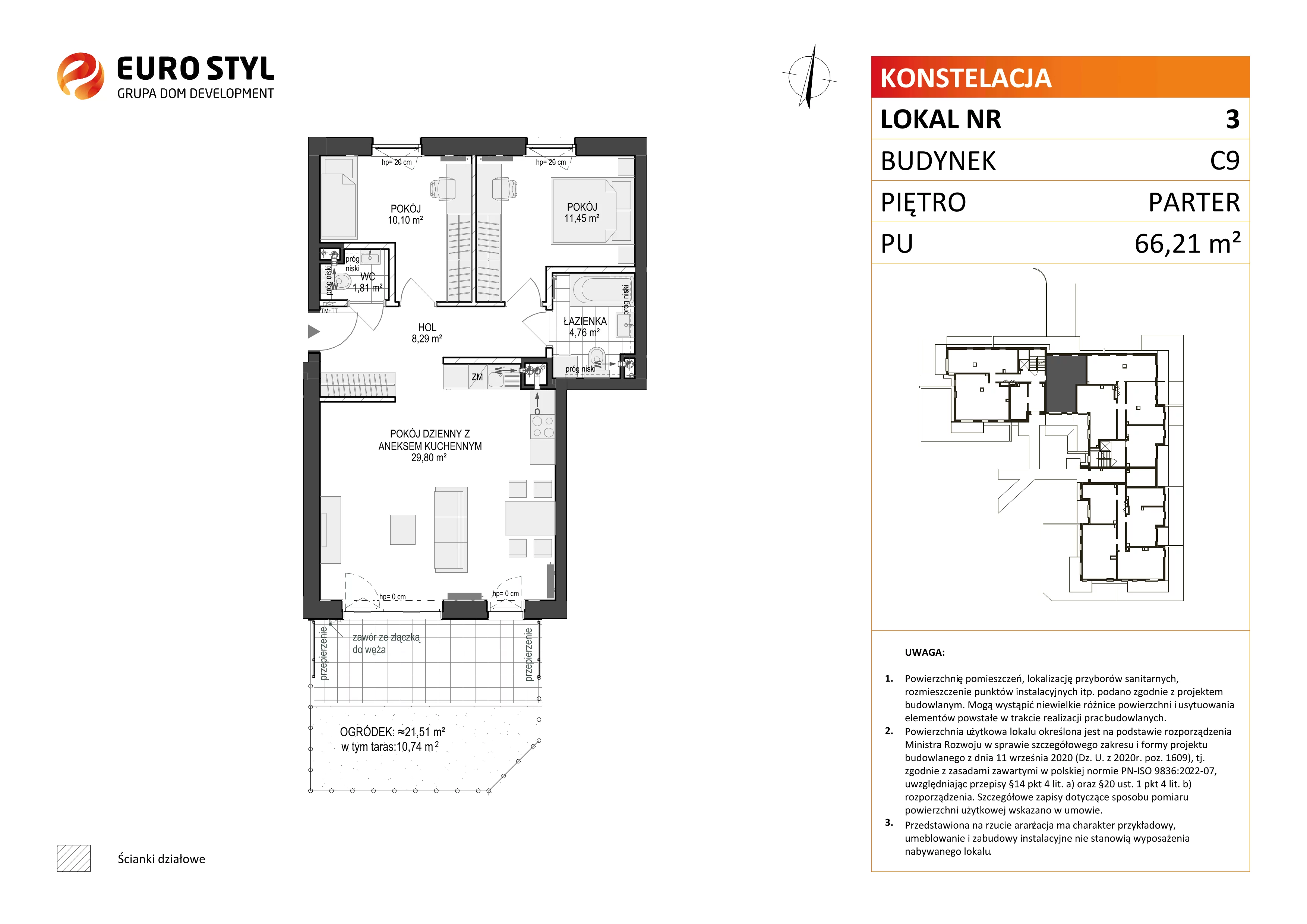 3 pokoje, mieszkanie 66,21 m², parter, oferta nr C9/3, Konstelacja - etap III, Gdynia, Pogórze, ul. Paderewskiego