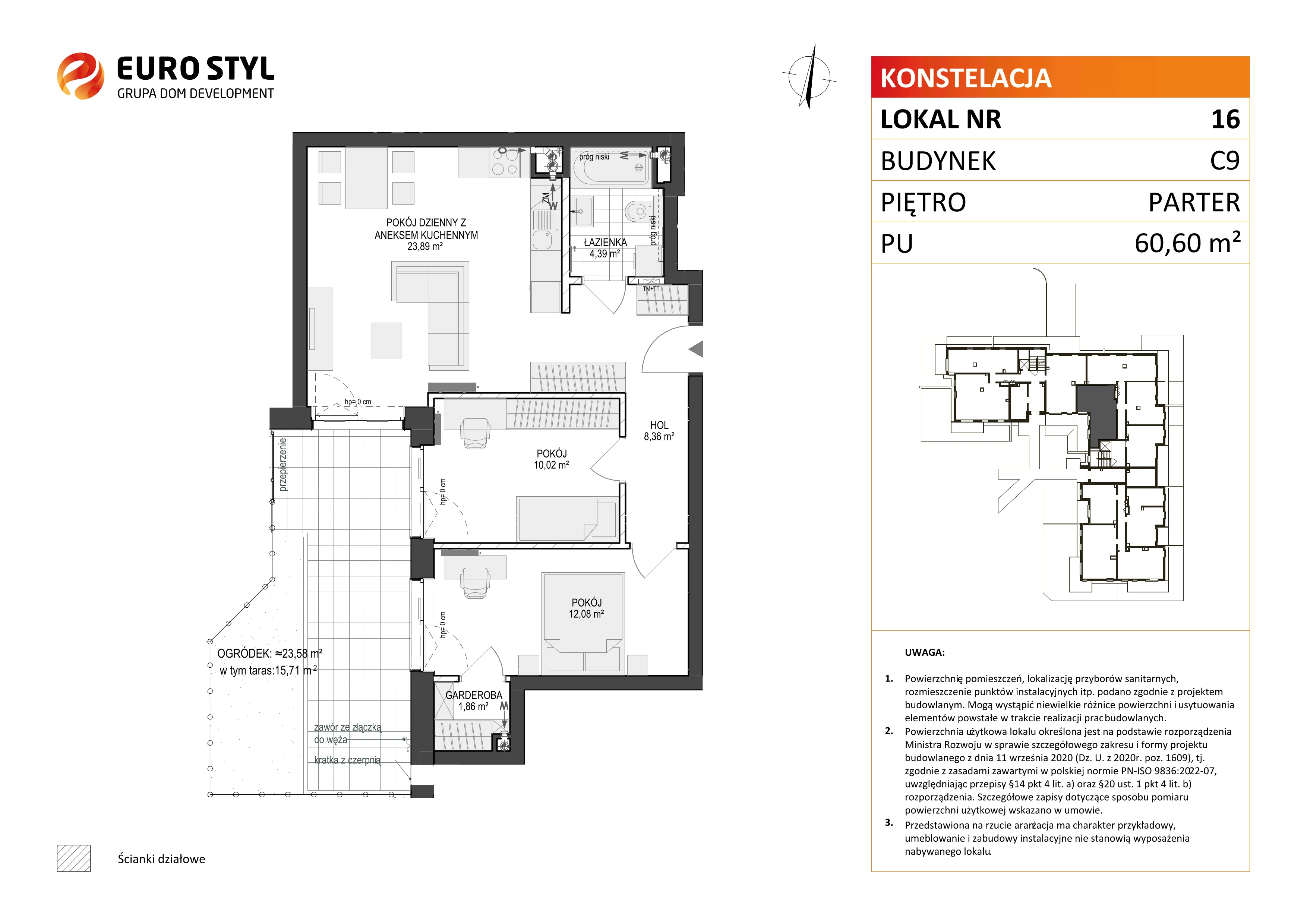 3 pokoje, mieszkanie 60,60 m², parter, oferta nr C9/16, Konstelacja - etap III, Gdynia, Pogórze, ul. Paderewskiego