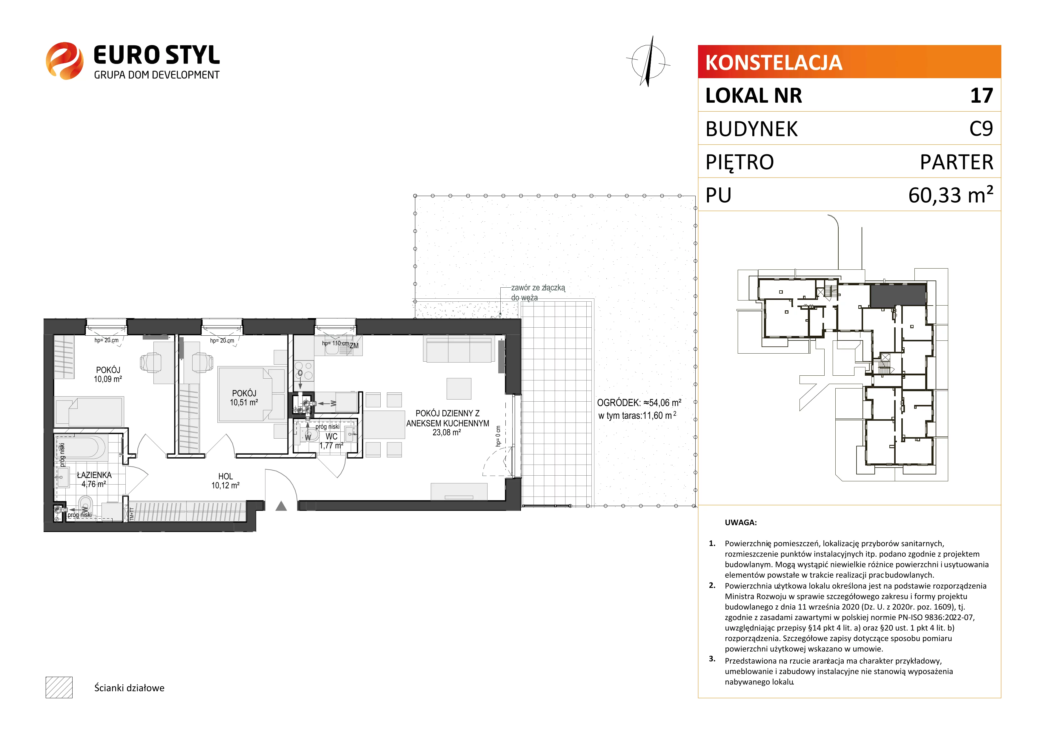3 pokoje, mieszkanie 60,33 m², parter, oferta nr C9/17, Konstelacja - etap III, Gdynia, Pogórze, ul. Paderewskiego