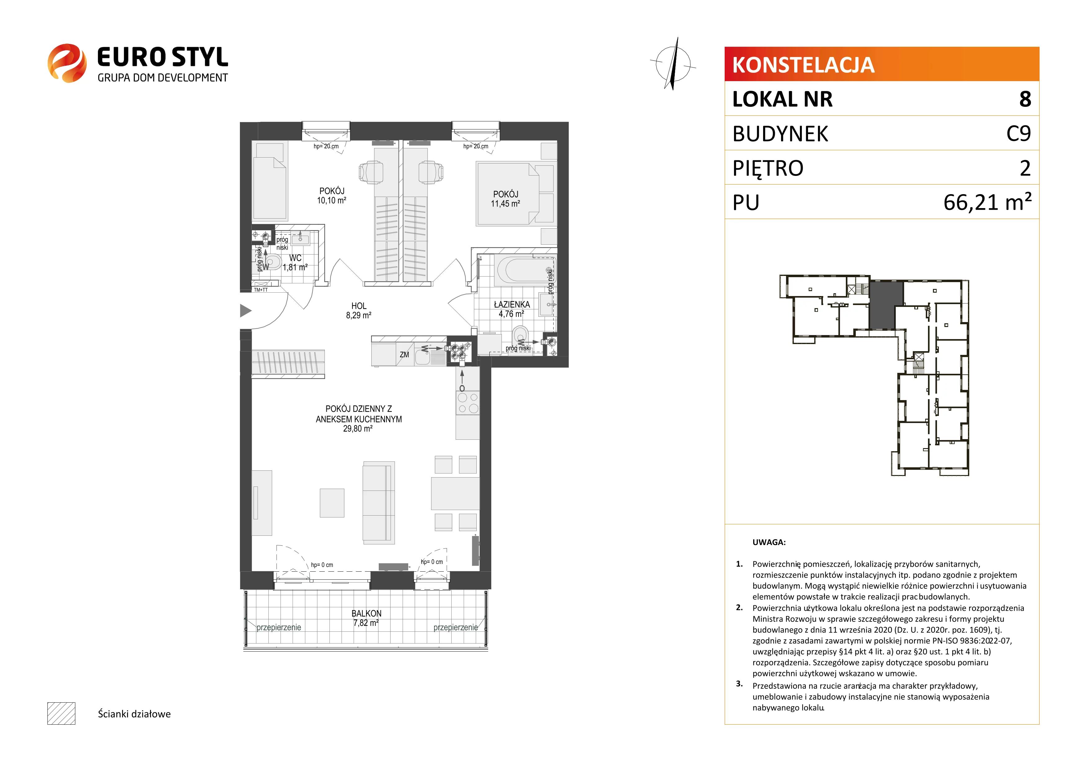 3 pokoje, mieszkanie 66,21 m², piętro 2, oferta nr C9/8, Konstelacja - etap III, Gdynia, Pogórze, ul. Paderewskiego