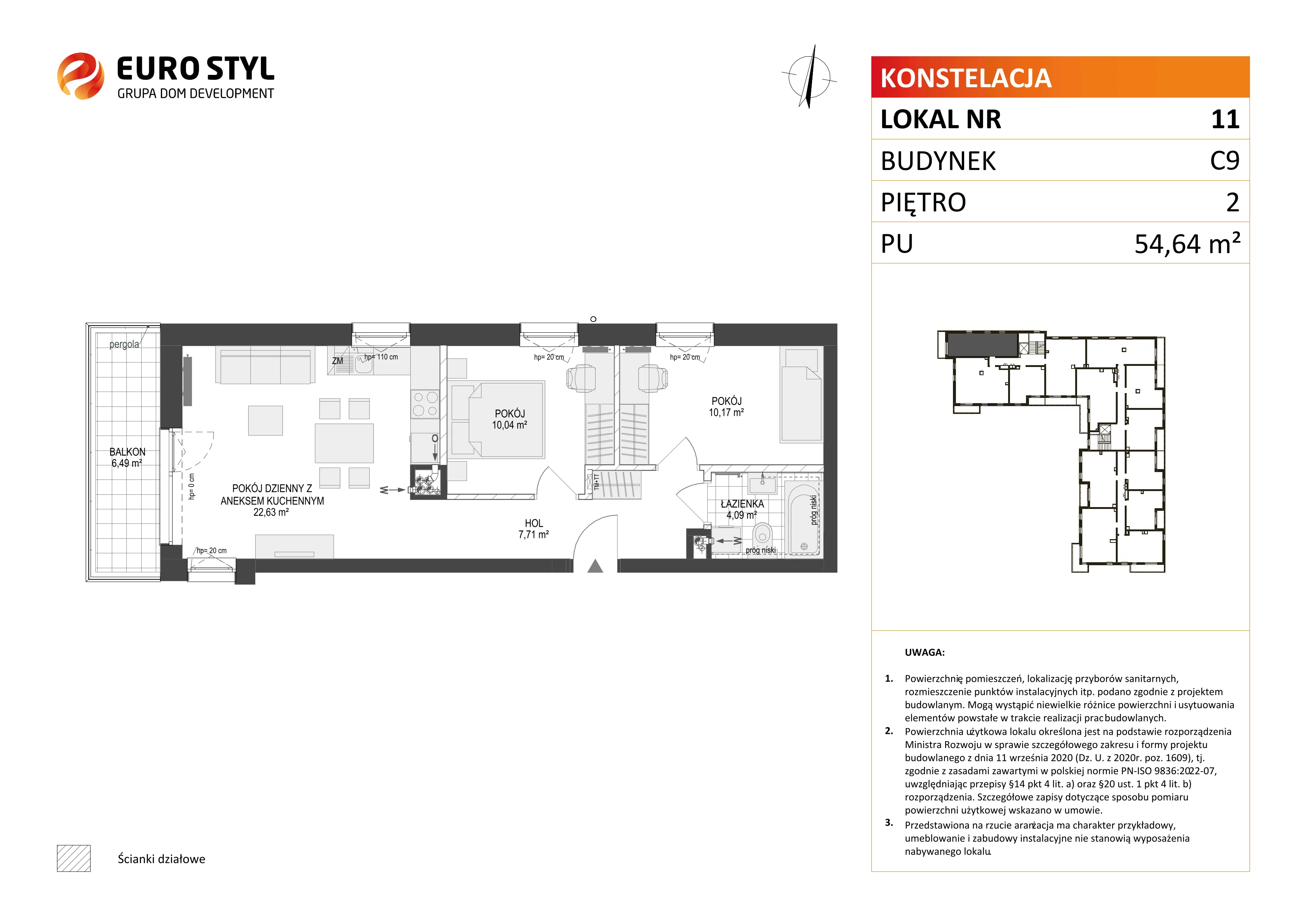 3 pokoje, mieszkanie 54,64 m², piętro 2, oferta nr C9/11, Konstelacja - etap III, Gdynia, Pogórze, ul. Paderewskiego