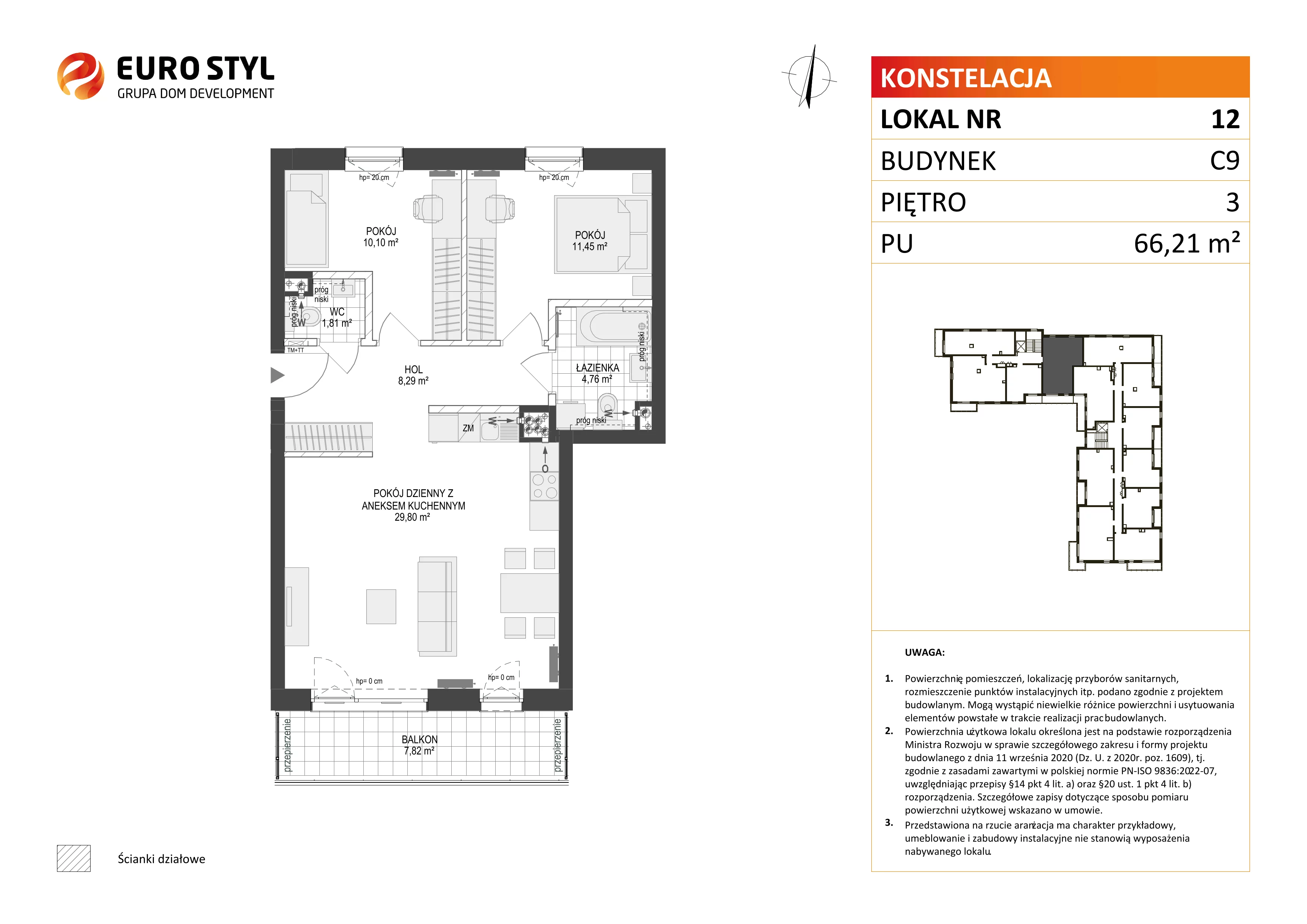 3 pokoje, mieszkanie 66,21 m², piętro 3, oferta nr C9/12, Konstelacja - etap III, Gdynia, Pogórze, ul. Paderewskiego
